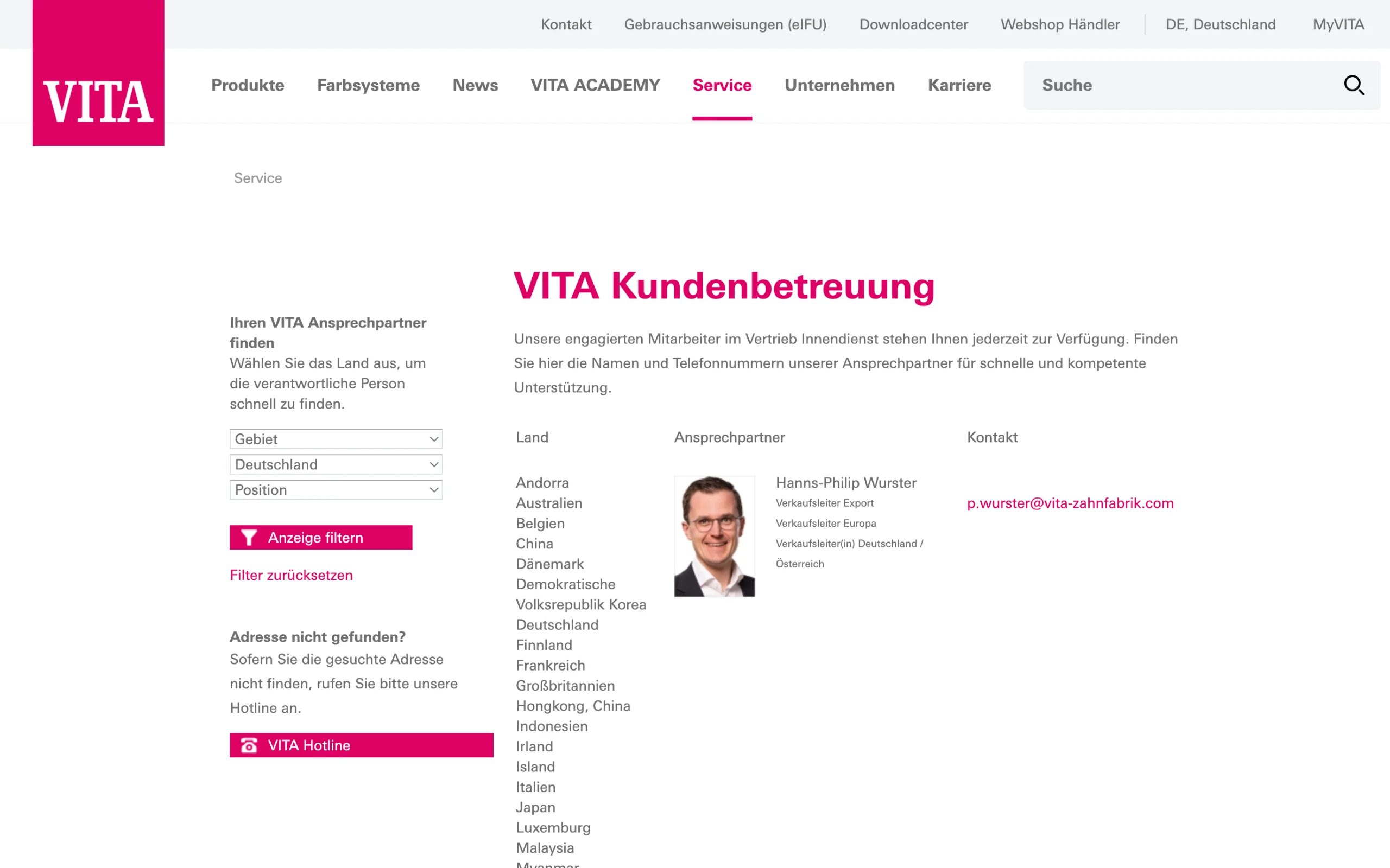Screenshot-Beleg: VITA Zahnfabrik — Kriterium 5.1 „Wo kaufen"-Info auf Site