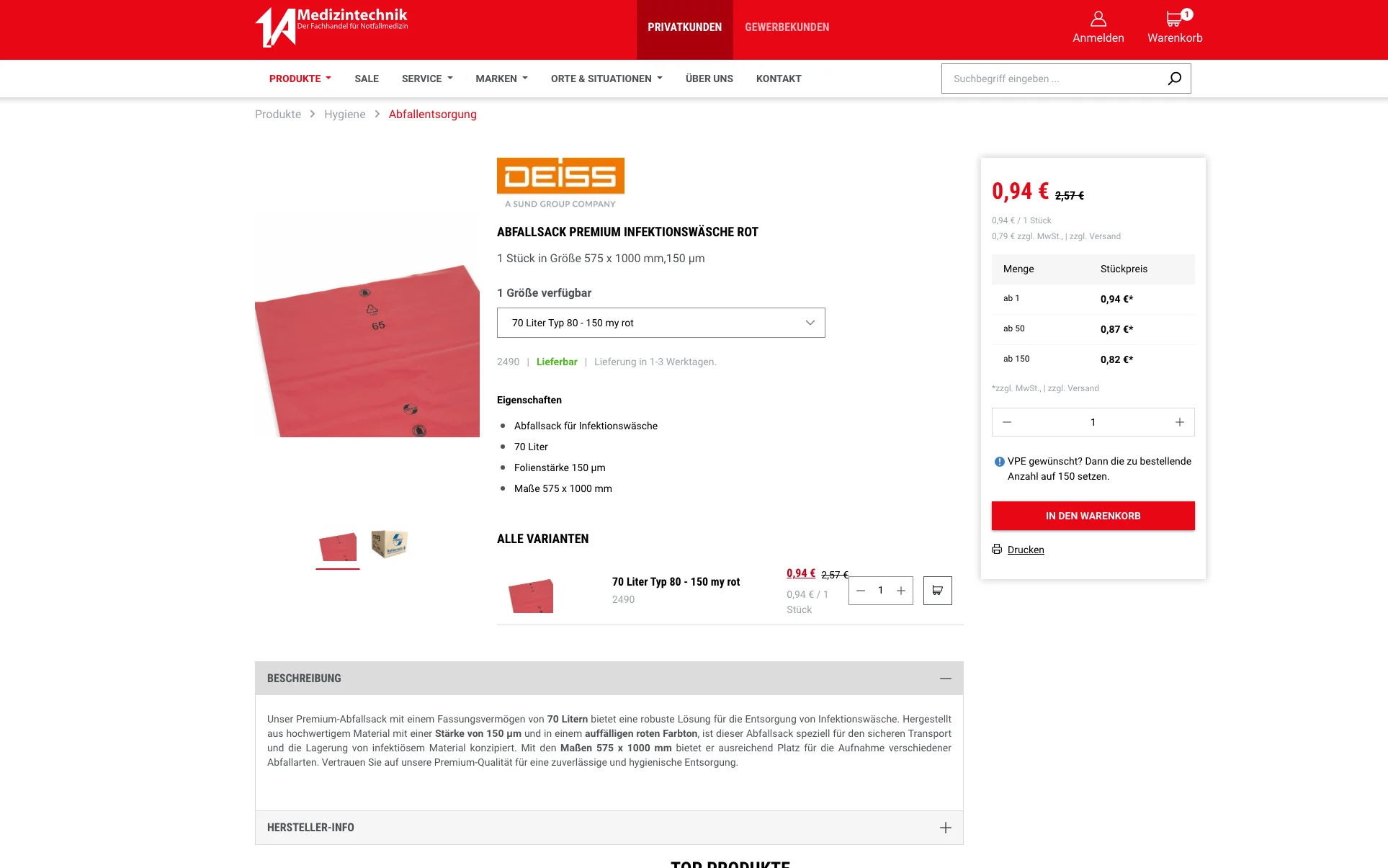 Screenshot-Beleg: 1a-medizintechnik — Kriterium 1.4 Design & Gesamteindruck