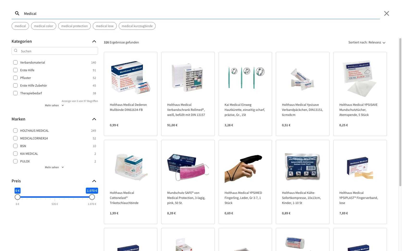 Screenshot-Beleg: medicalcorner24 — Kriterium 3.1 Filter in der Produktliste (Anzahl)