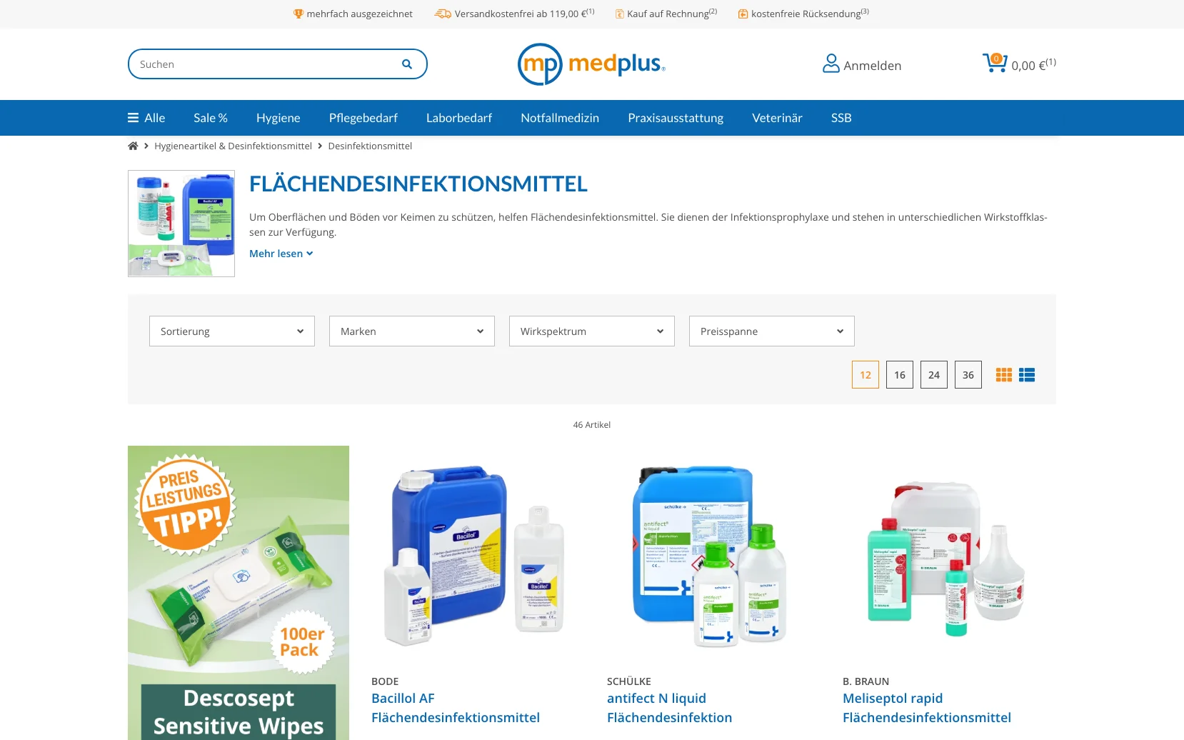 Screenshot-Beleg: medplus24 — Kriterium 3.3 Produktidentifikation in der Produktliste