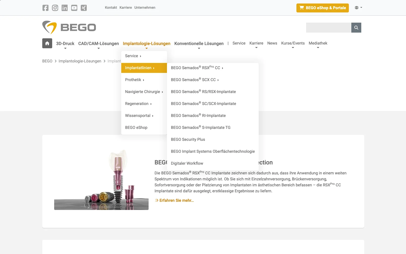 Screenshot-Beleg: BEGO — Kriterium 2.5 Einstieg über Anwendung