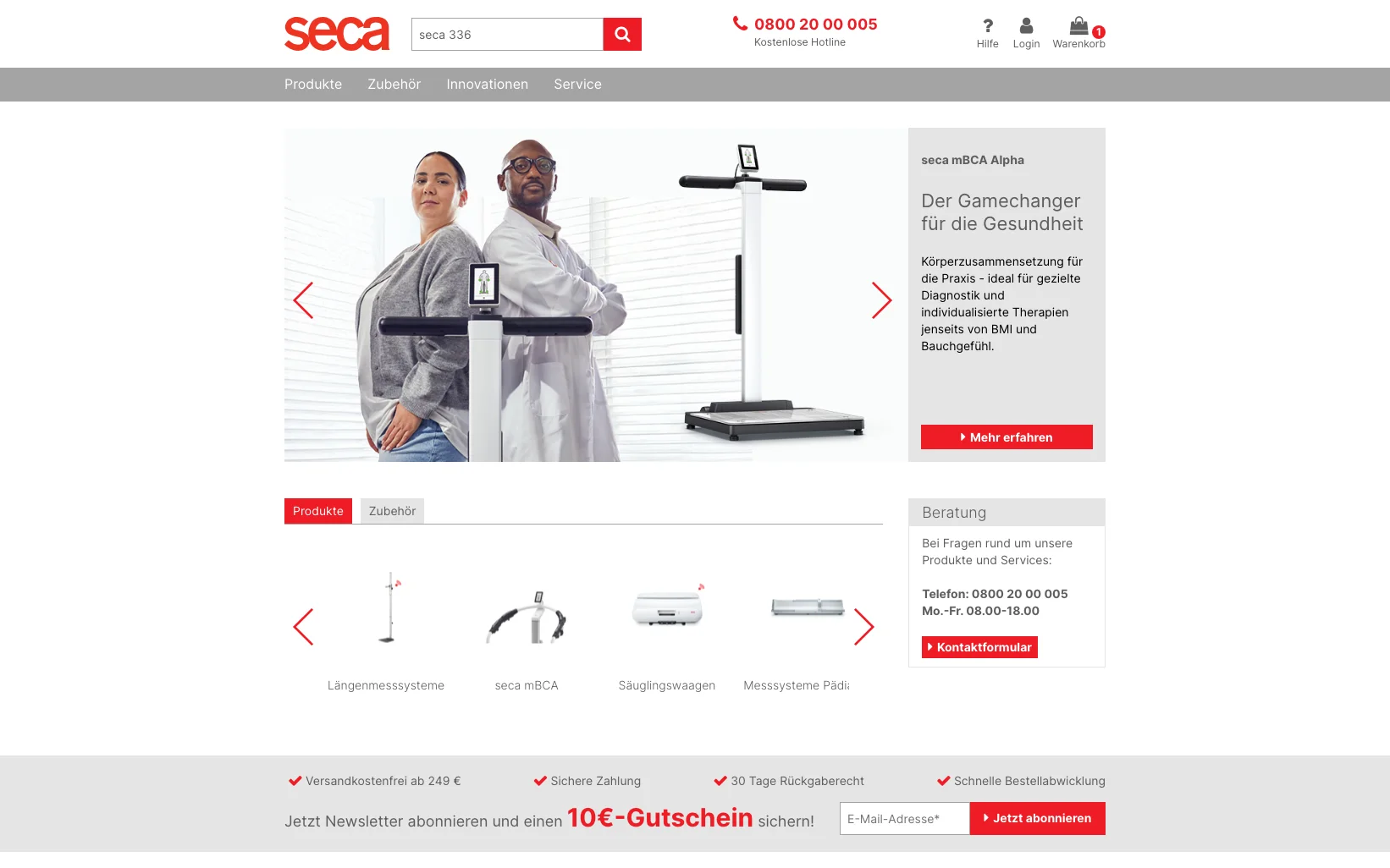 Screenshot-Beleg: SECA — Kriterium 2.3 Suchvorschläge während der Eingabe