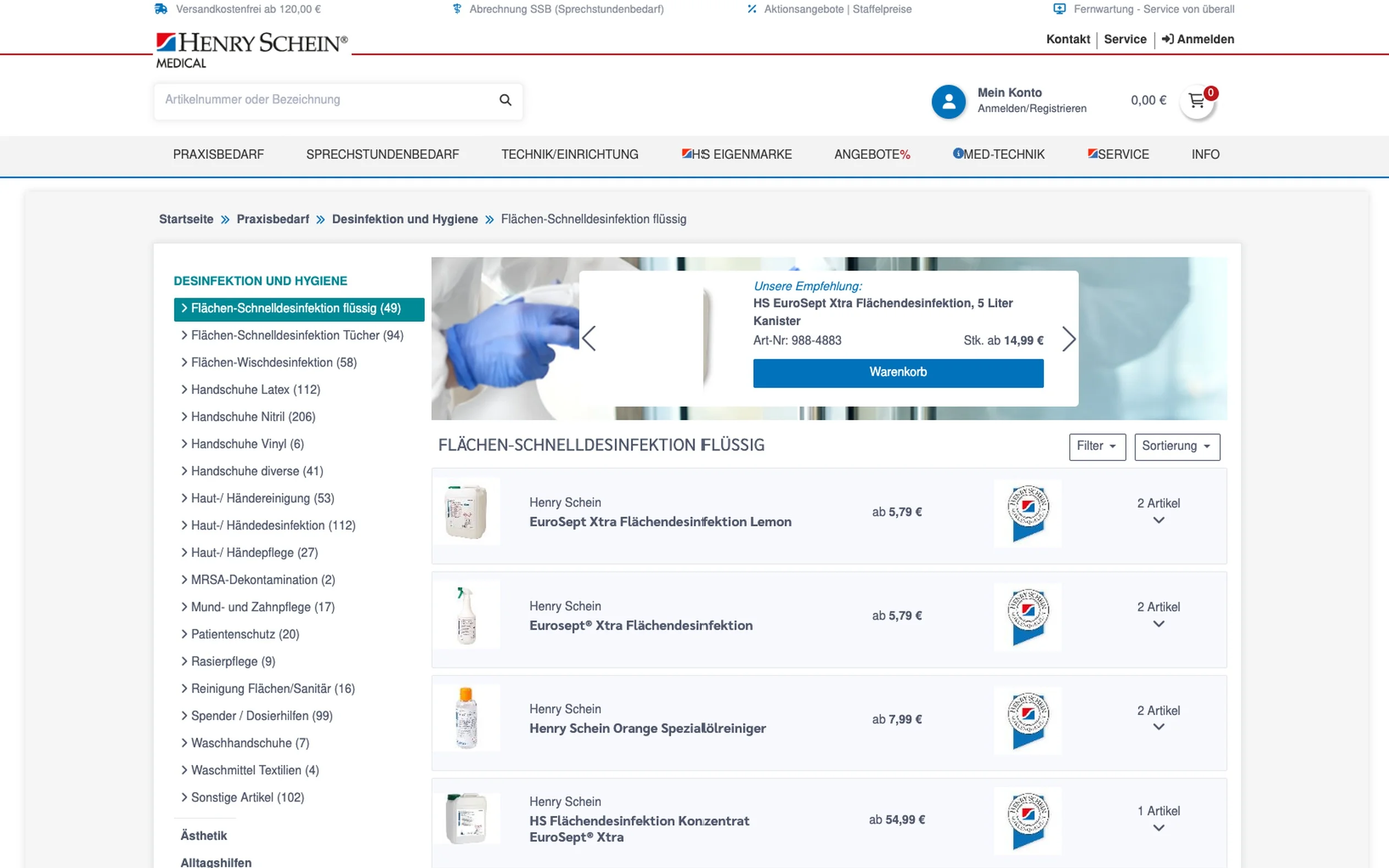 Screenshot-Beleg: Henry Schein Medical — Kriterium 1.3 Staffelpreise / Mengenrabatte