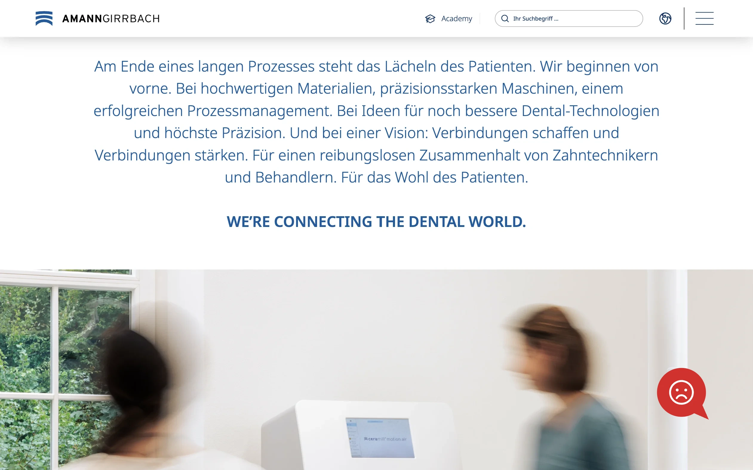 Screenshot-Beleg: Amann Girrbach — Kriterium 6.2 Live-Chat oder Chatbot
