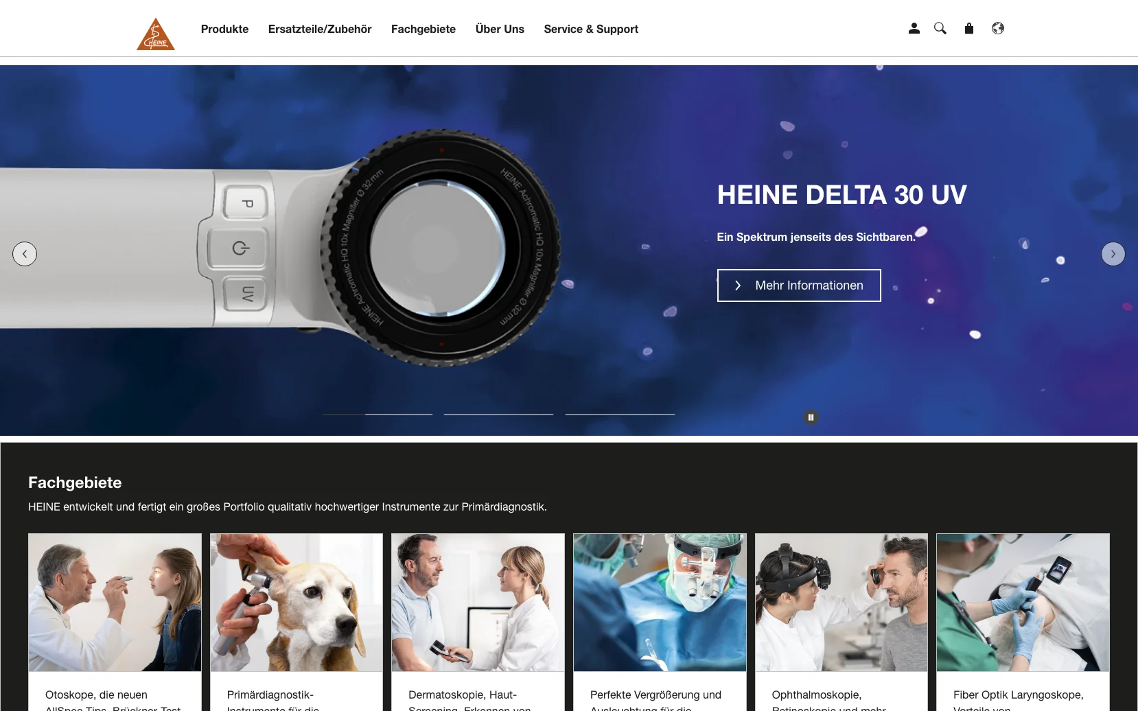Screenshot-Beleg: Heine Optotechnik — Kriterium 1.4 Design & Gesamteindruck