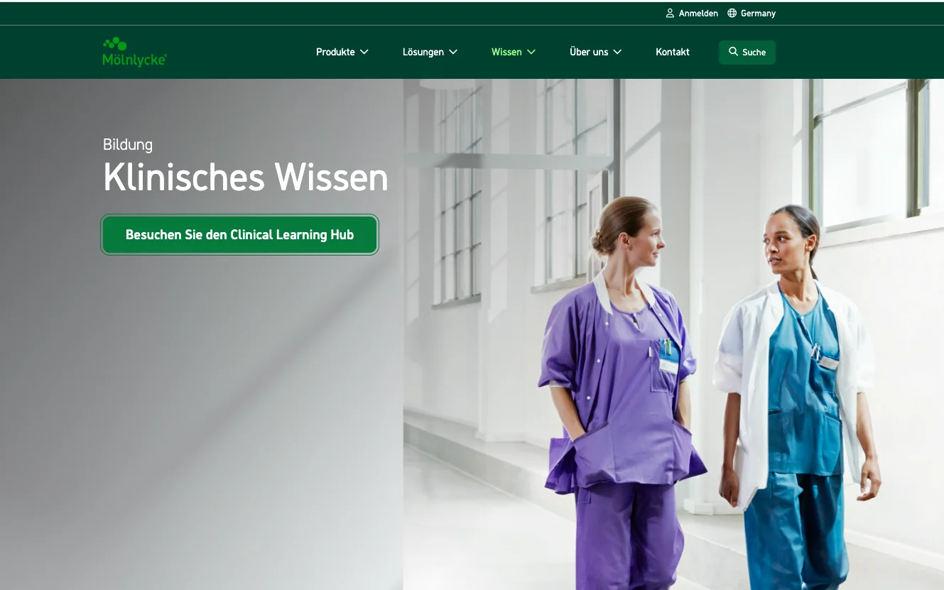 Screenshot-Beleg: Mölnlycke Health Care — Kriterium 6.4 Schulungs- / Education-Hub
