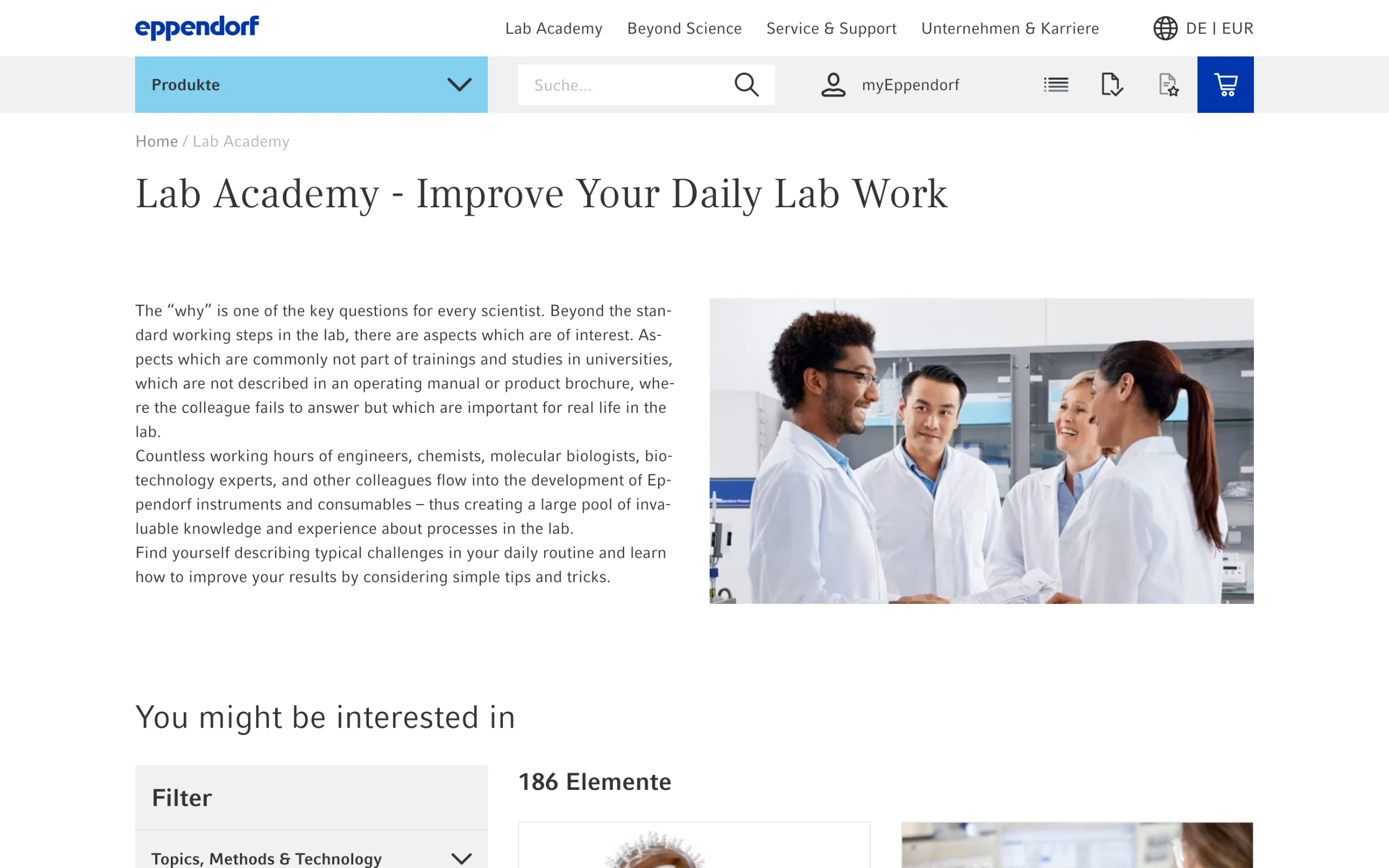Screenshot-Beleg: Eppendorf — Kriterium 6.4 Schulungs- / Education-Hub