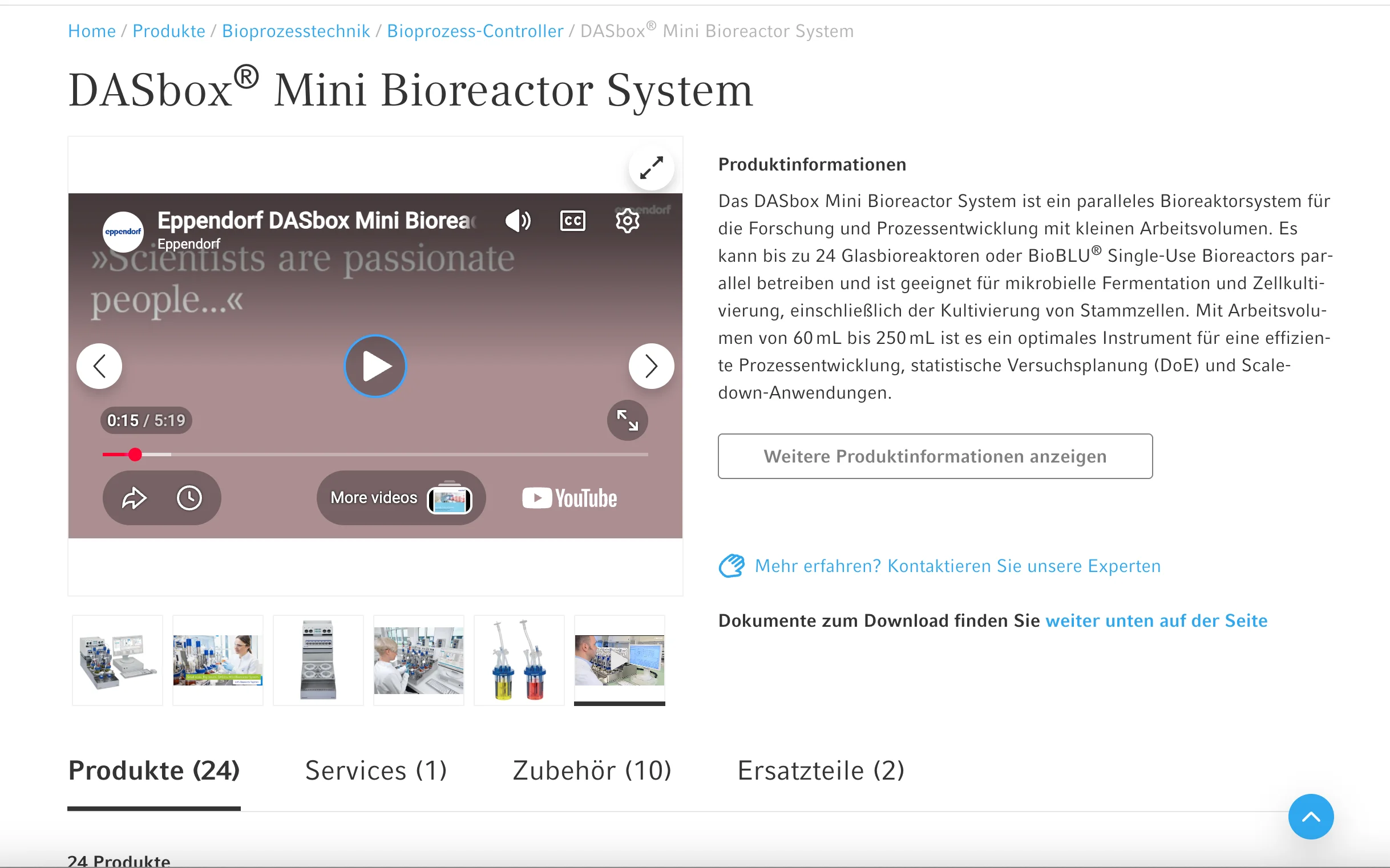 Screenshot-Beleg: Eppendorf — Kriterium 4.6 Anwendungs-/Demo-Video auf der Produktseite