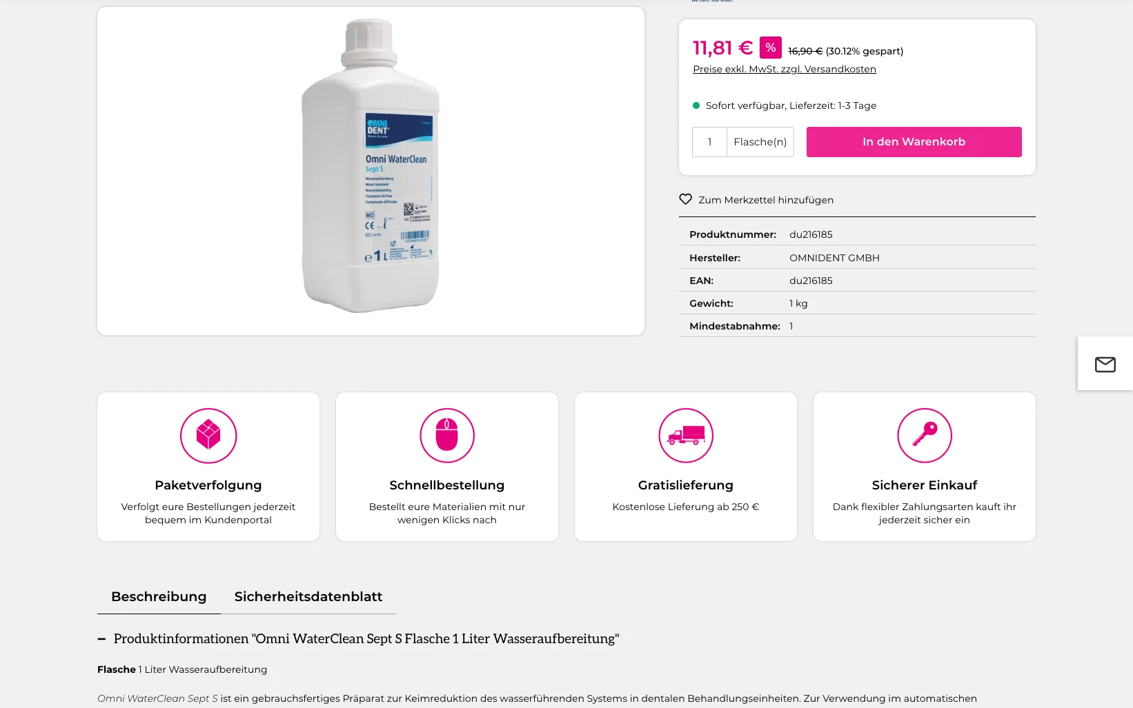 Screenshot-Beleg: Klapperzähnchen — Kriterium 4.3 Strukturierte Produktinformation