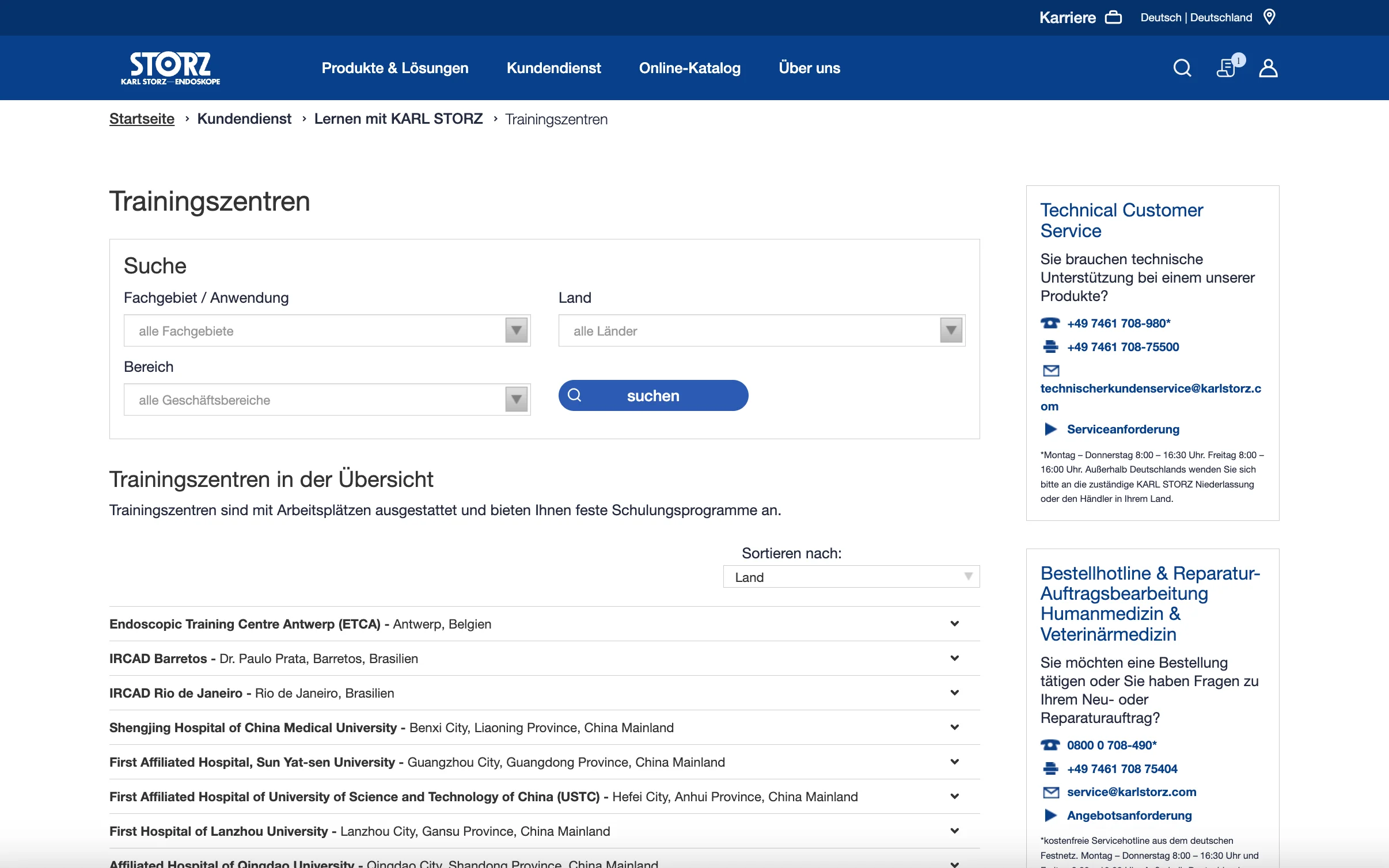 Screenshot-Beleg: Karl Storz — Kriterium 6.4 Schulungs- / Education-Hub