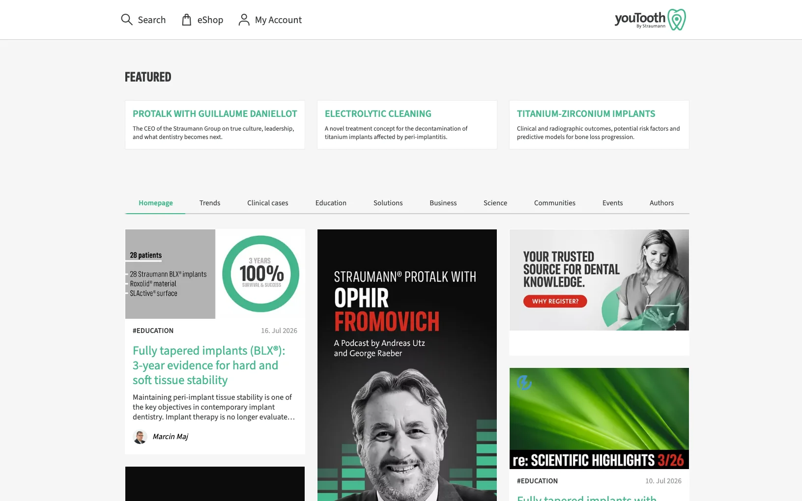Screenshot-Beleg: Straumann Group — Kriterium 6.7 Content-/Ratgeber-Bereich