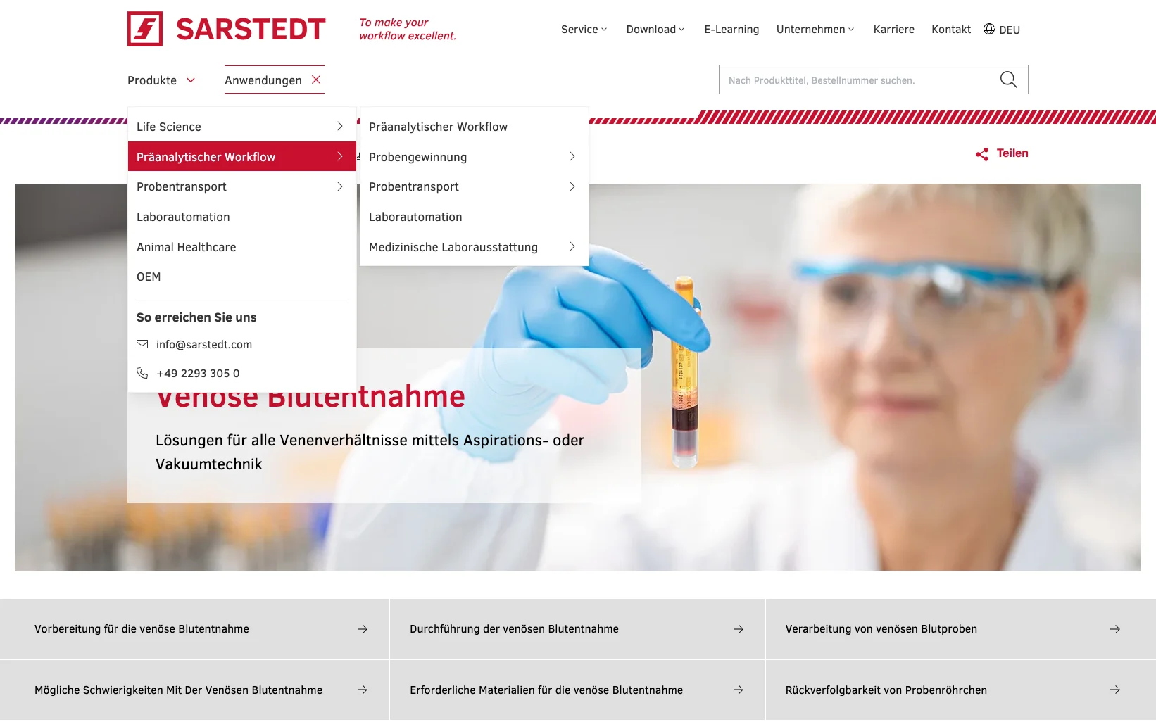 Screenshot-Beleg: Sarstedt — Kriterium 2.5 Einstieg über Anwendung