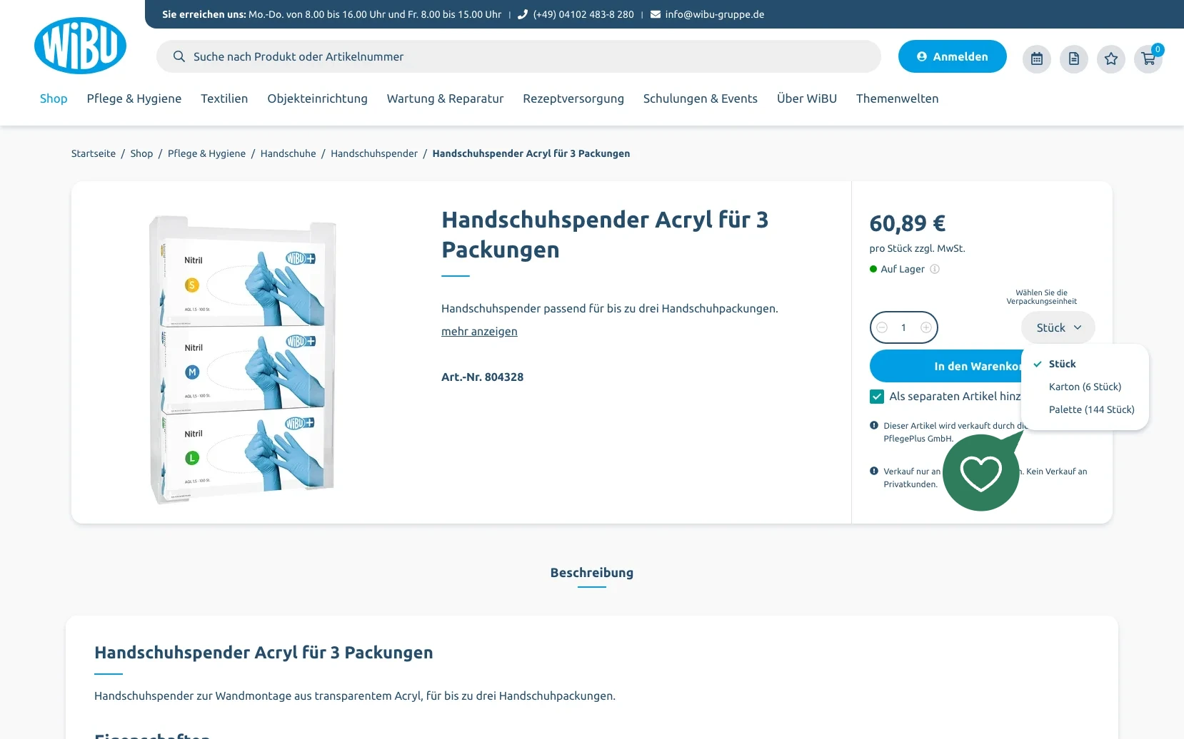 Screenshot-Beleg: WiBU PflegePlus — Kriterium 1.2 Grundpreis / €-pro-Einheit