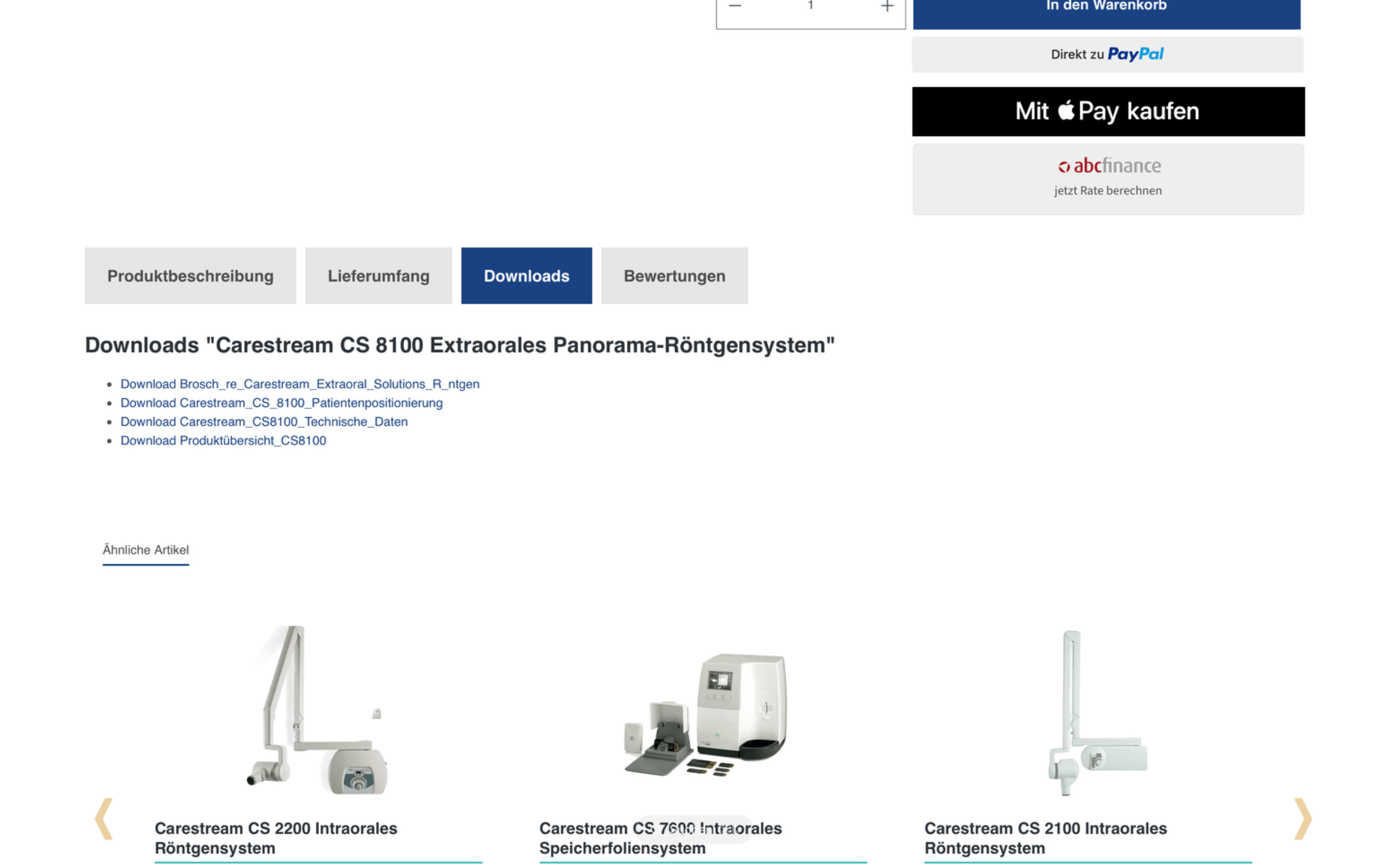 Screenshot-Beleg: Dentalkauf24 — Kriterium 4.2 Tech. Dokumente downloadbar