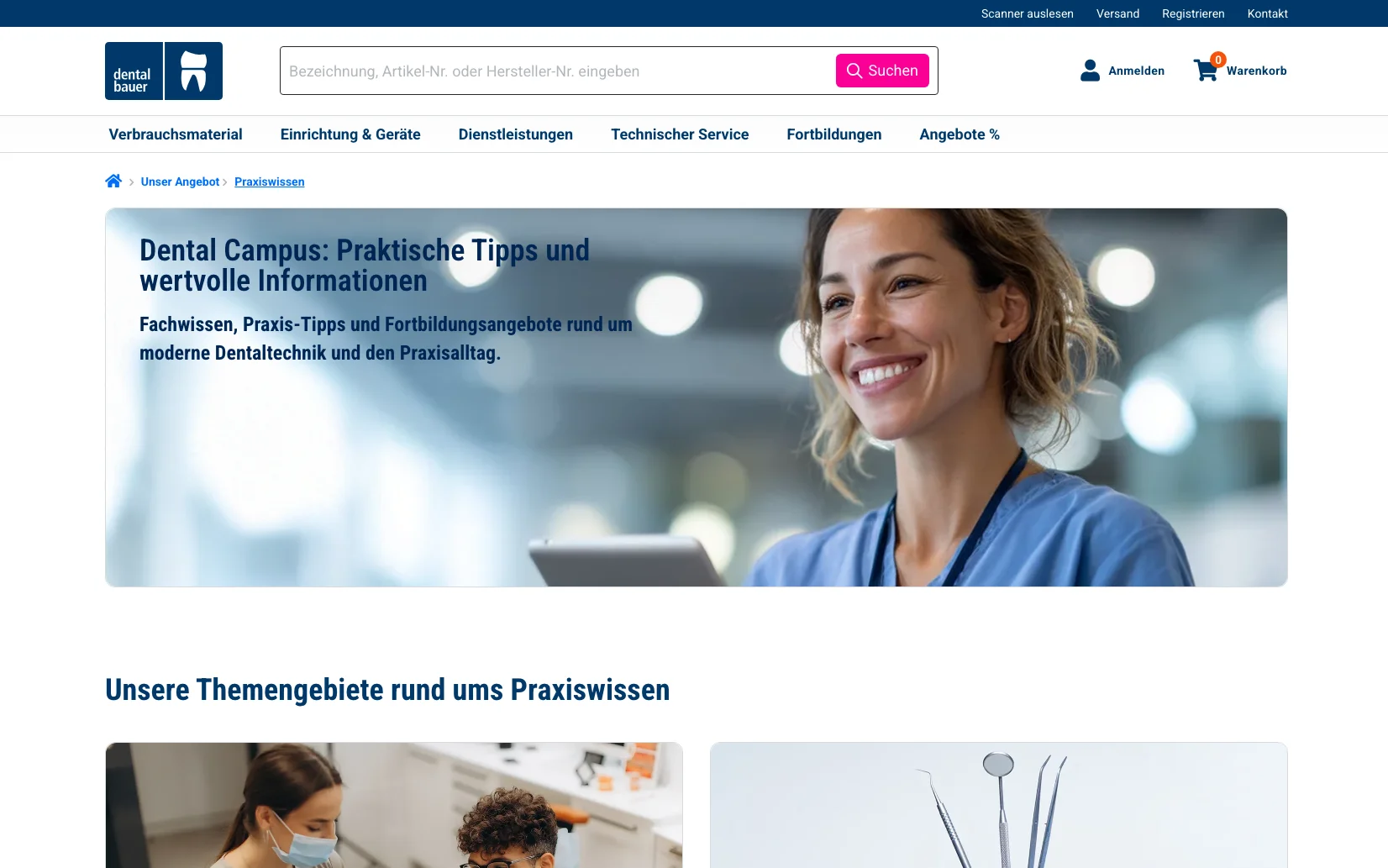 Screenshot-Beleg: Dental Bauer — Kriterium 6.7 Content-/Ratgeber-Bereich