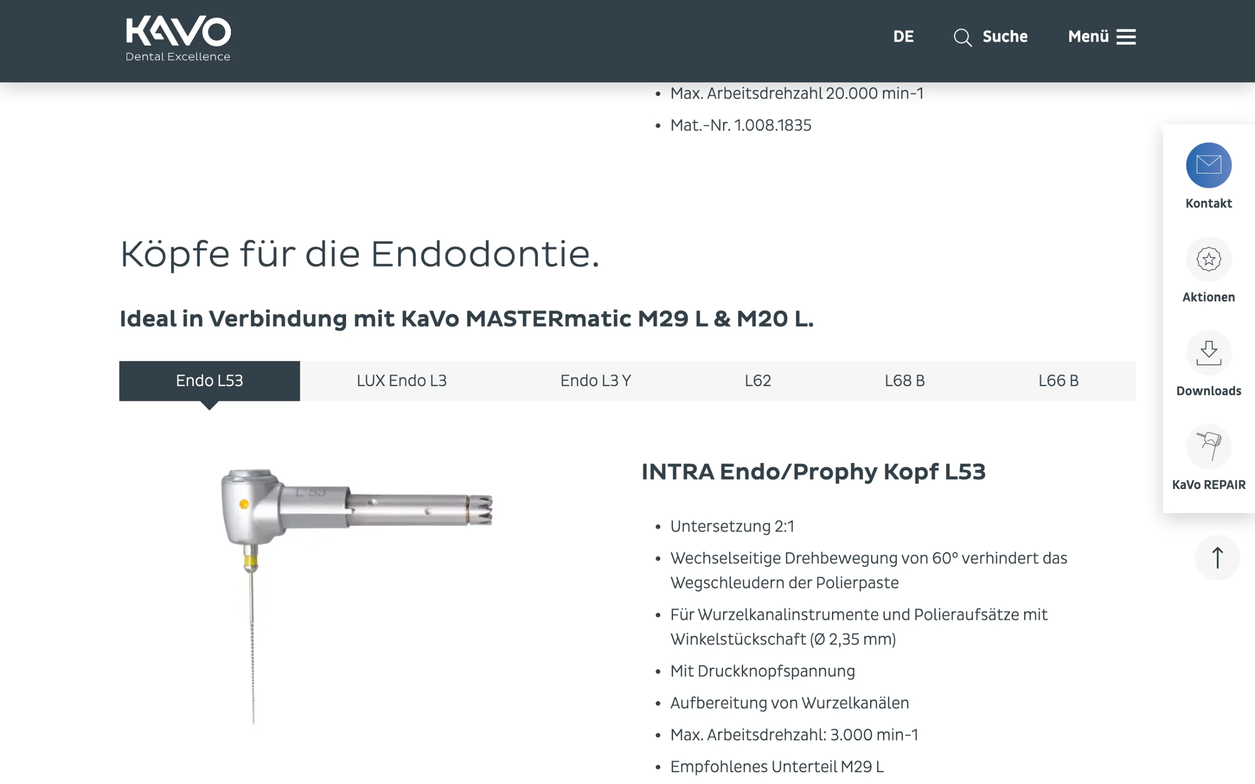 Screenshot-Beleg: KaVo Dental — Kriterium 4.9 Passende Produkte & Zubehör