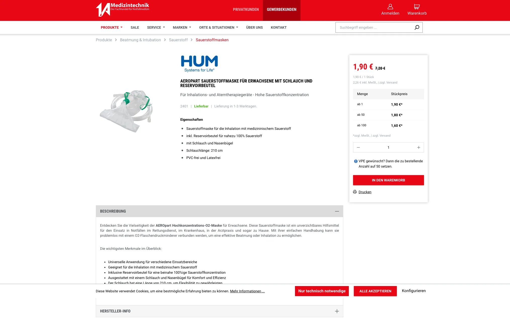 Screenshot-Beleg: 1a-medizintechnik — Kriterium 1.3 Staffelpreise / Mengenrabatte