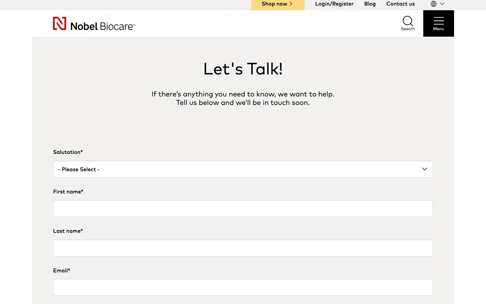 Screenshot-Beleg: Nobel Biocare — Kriterium 4.10 Demo / Trial / Probe anforderbar