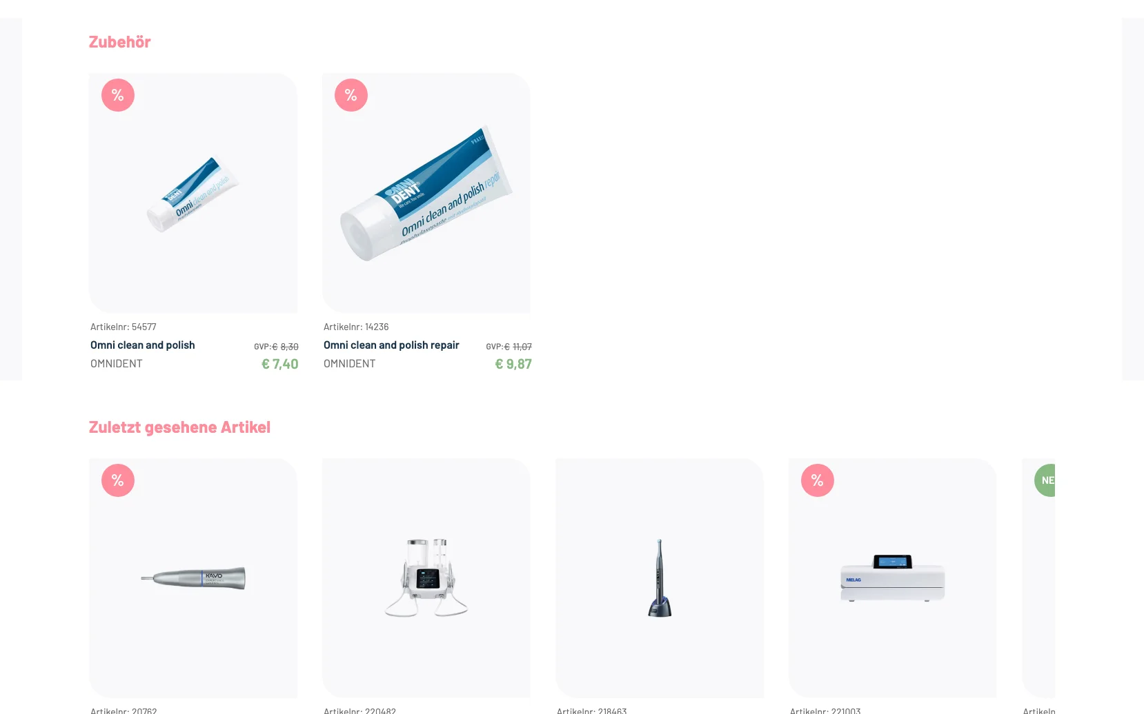 Screenshot-Beleg: Gerl Dental — Kriterium 4.9 Passende Produkte & Zubehör