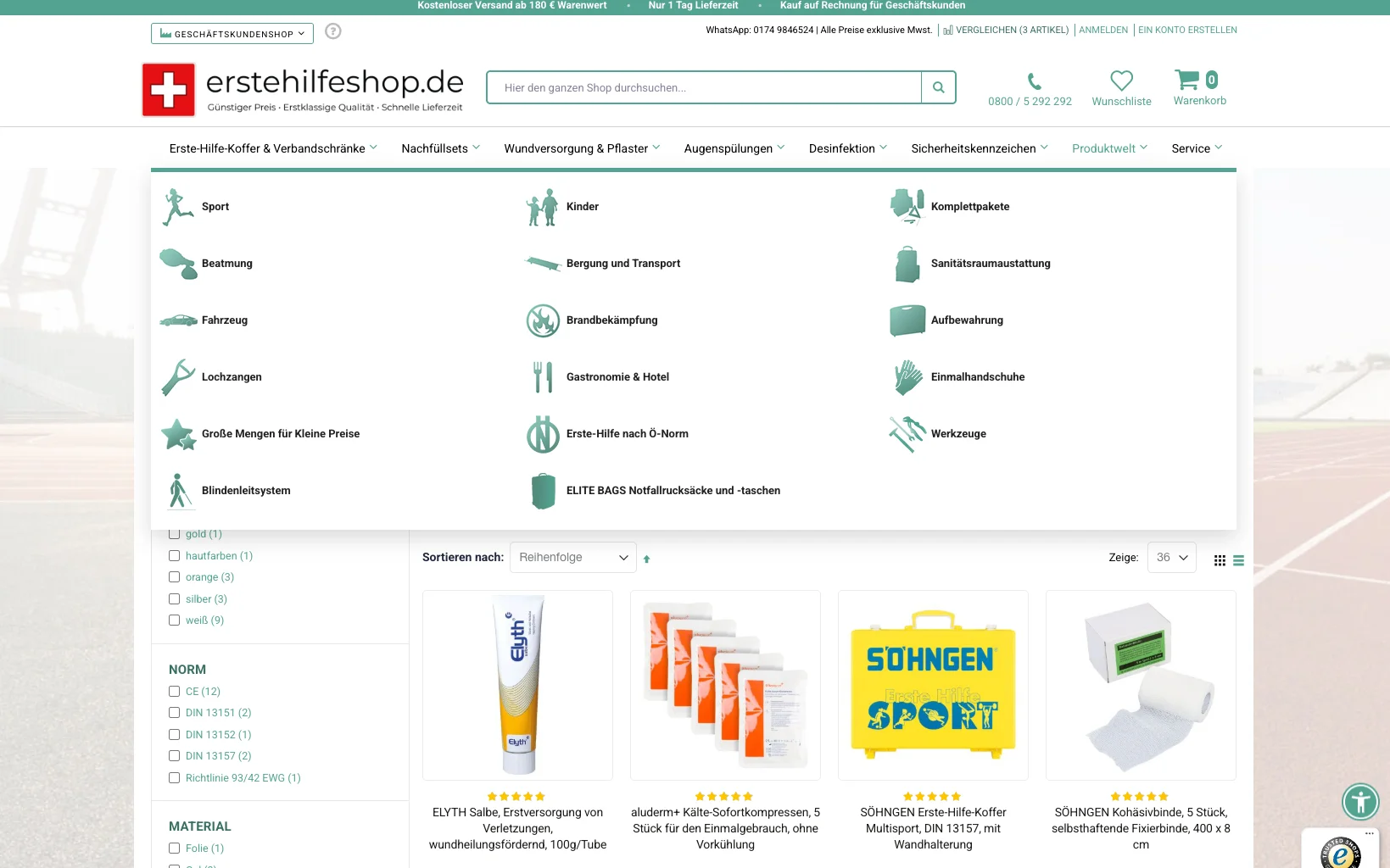 Screenshot-Beleg: erstehilfeshop.de — Kriterium 6.7 Content-/Ratgeber-Bereich