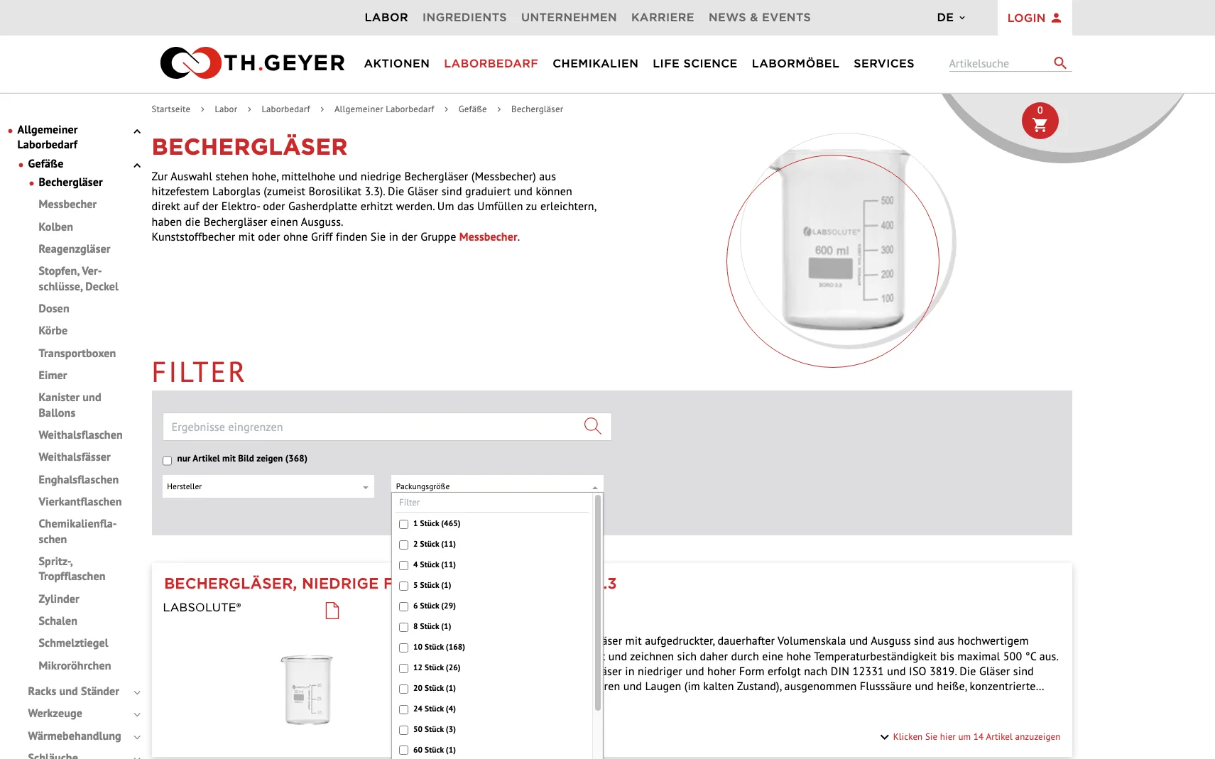 Screenshot-Beleg: Th. Geyer — Kriterium 3.1 Filter in der Produktliste (Anzahl)