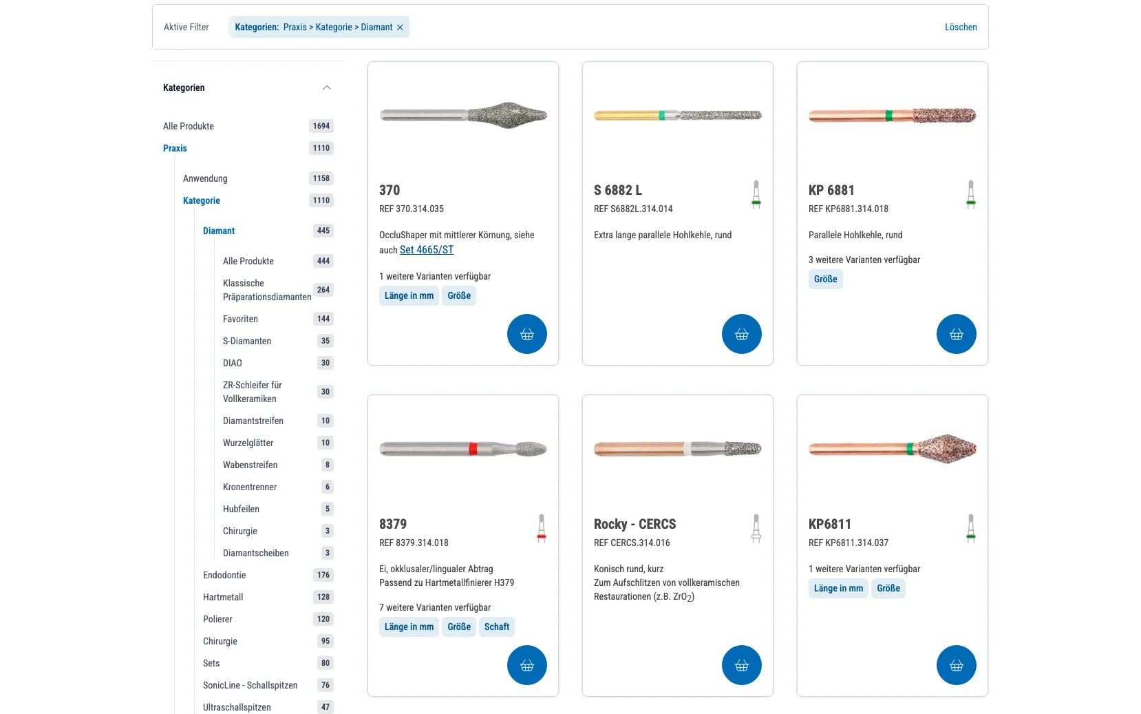 Screenshot-Beleg: Komet Dental — Kriterium 1.1 Öffentlicher Katalog-Zugang