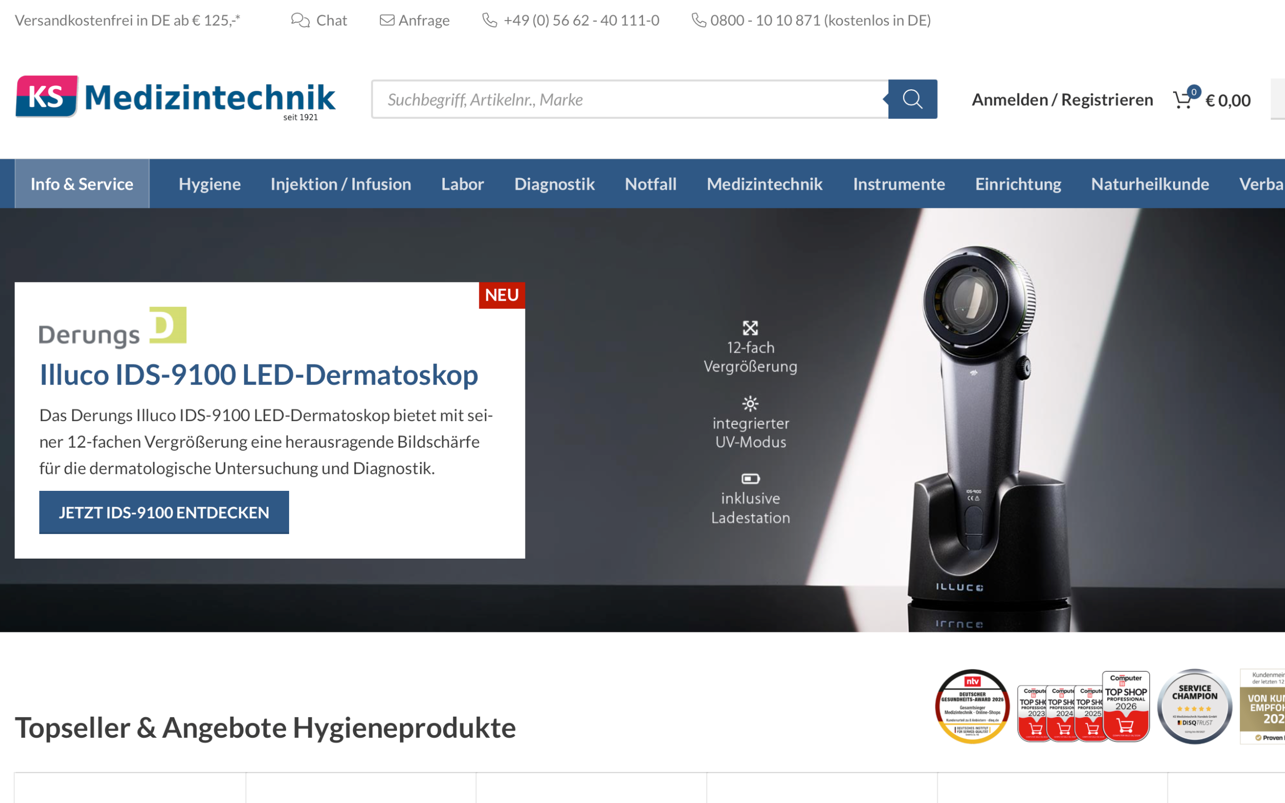 Screenshot-Beleg: KS Medizintechnik — Kriterium 6.1 Kontaktmöglichkeiten präsent