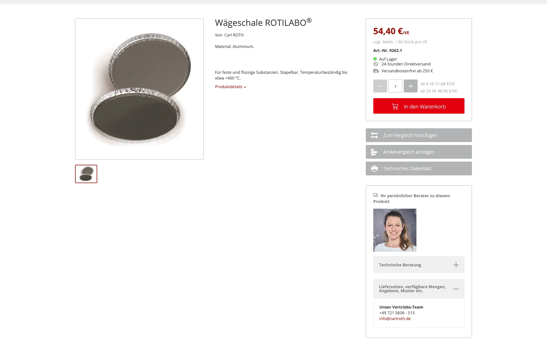 Screenshot-Beleg: Carl Roth — Kriterium 1.3 Staffelpreise / Mengenrabatte