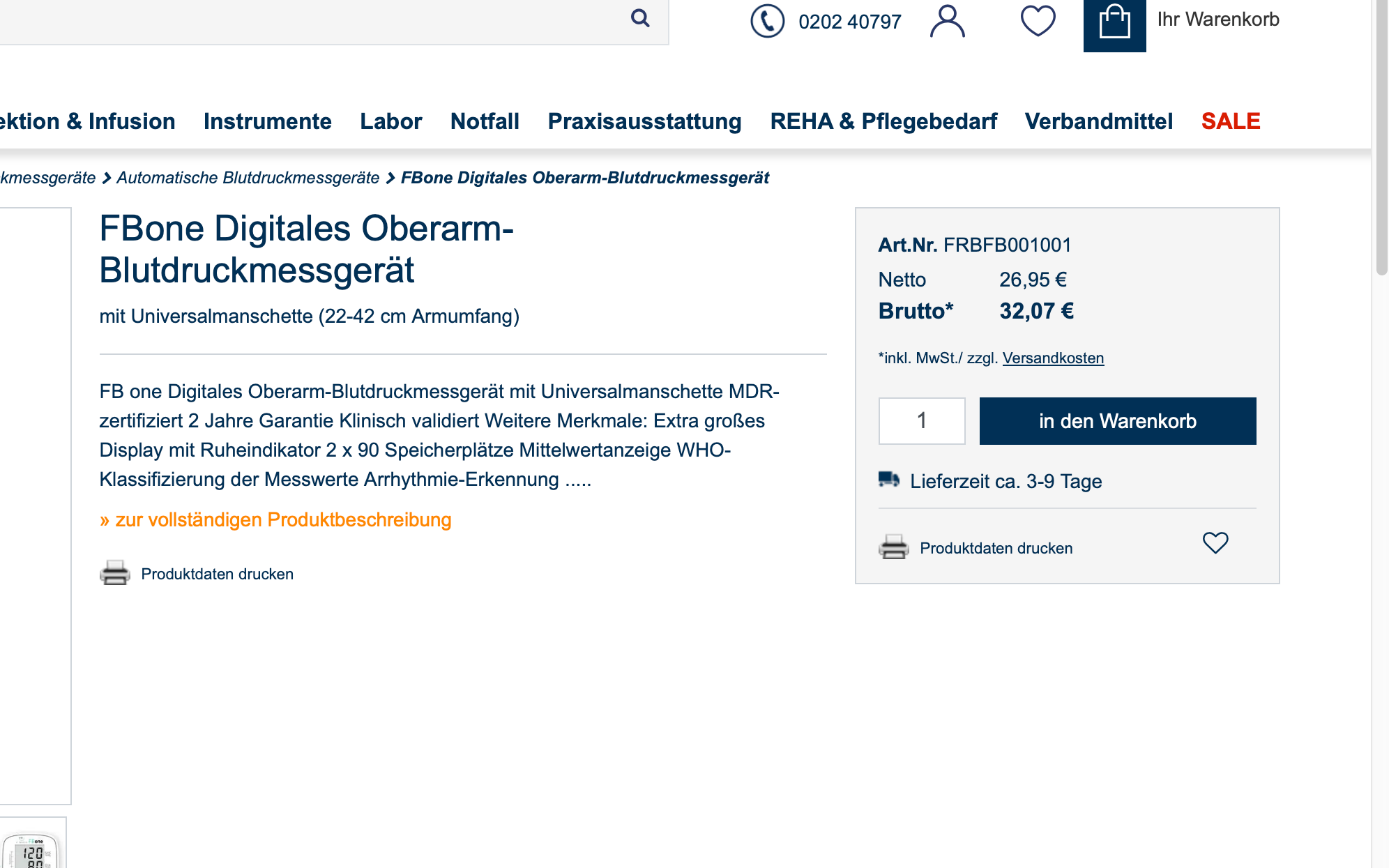 Screenshot-Beleg: MSG-Praxisbedarf — Kriterium 5.3 Lieferzeit / Verfügbarkeit