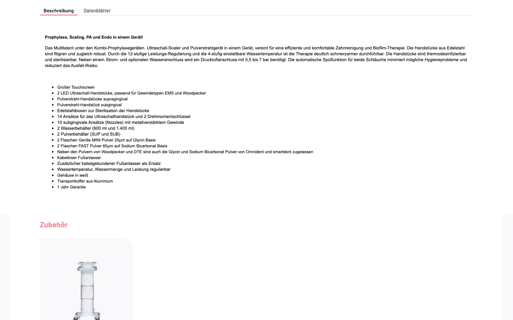 Screenshot-Beleg: Gerl Dental — Kriterium 4.3 Strukturierte Produktinformation