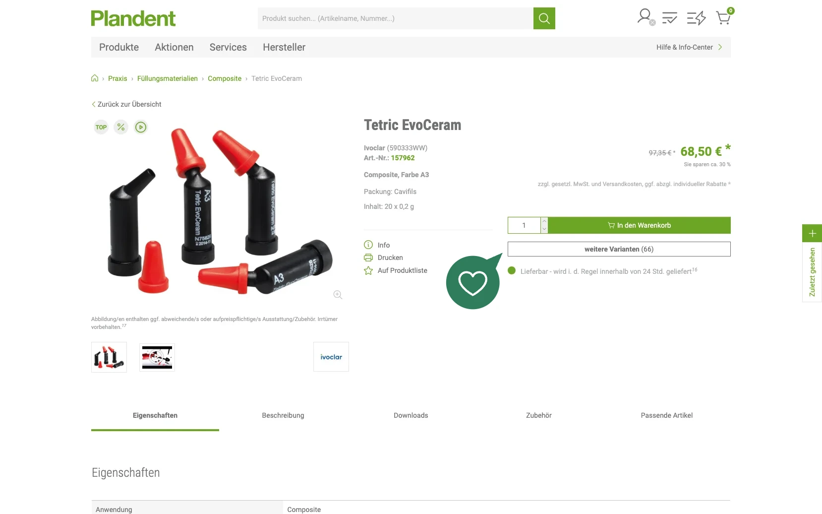 Screenshot-Beleg: Plandent — Kriterium 4.4 Verpackungseinheit / Varianten