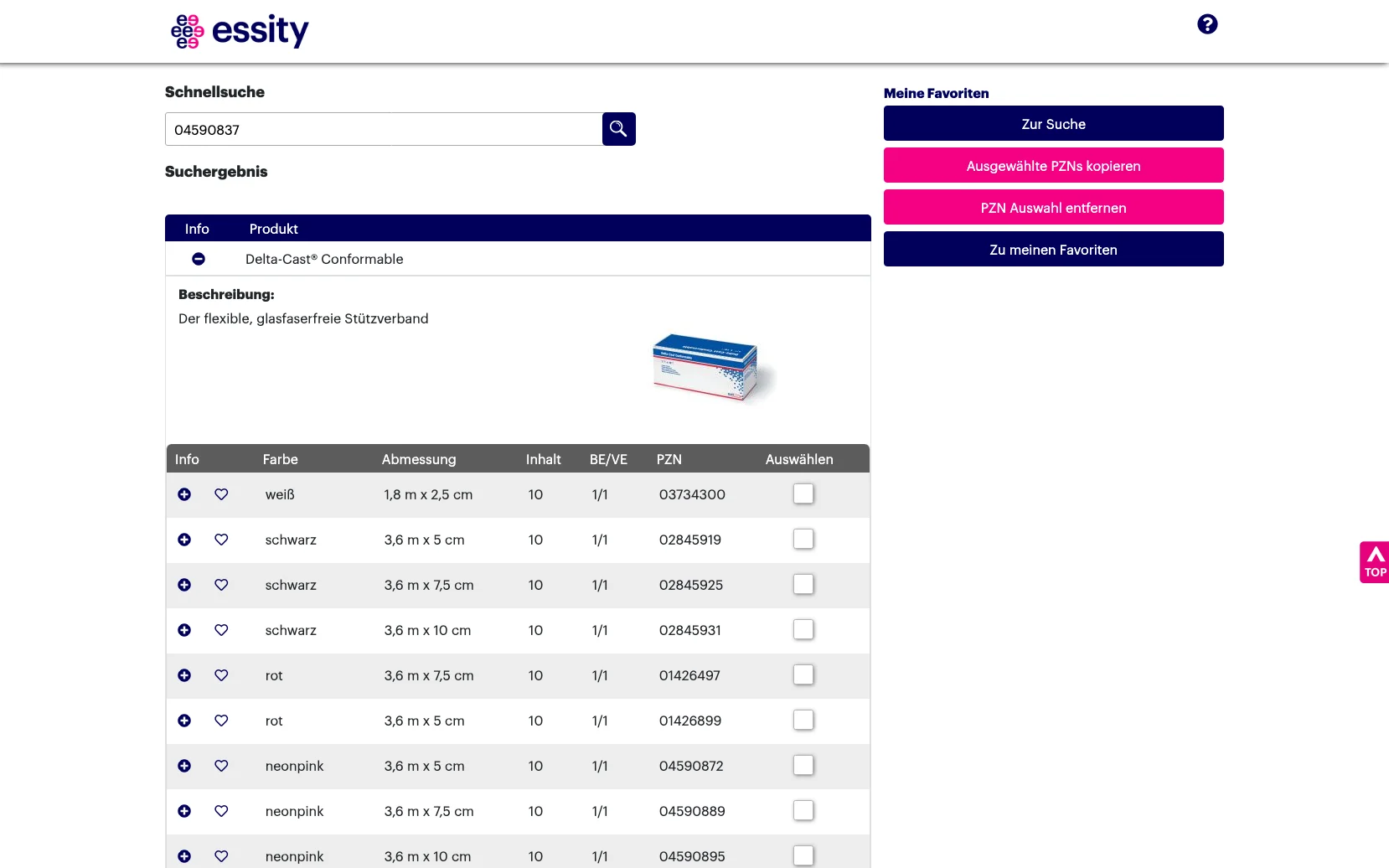 Screenshot-Beleg: Medical Essity — Kriterium 2.2 Suche per Artikelnr./PZN/REF