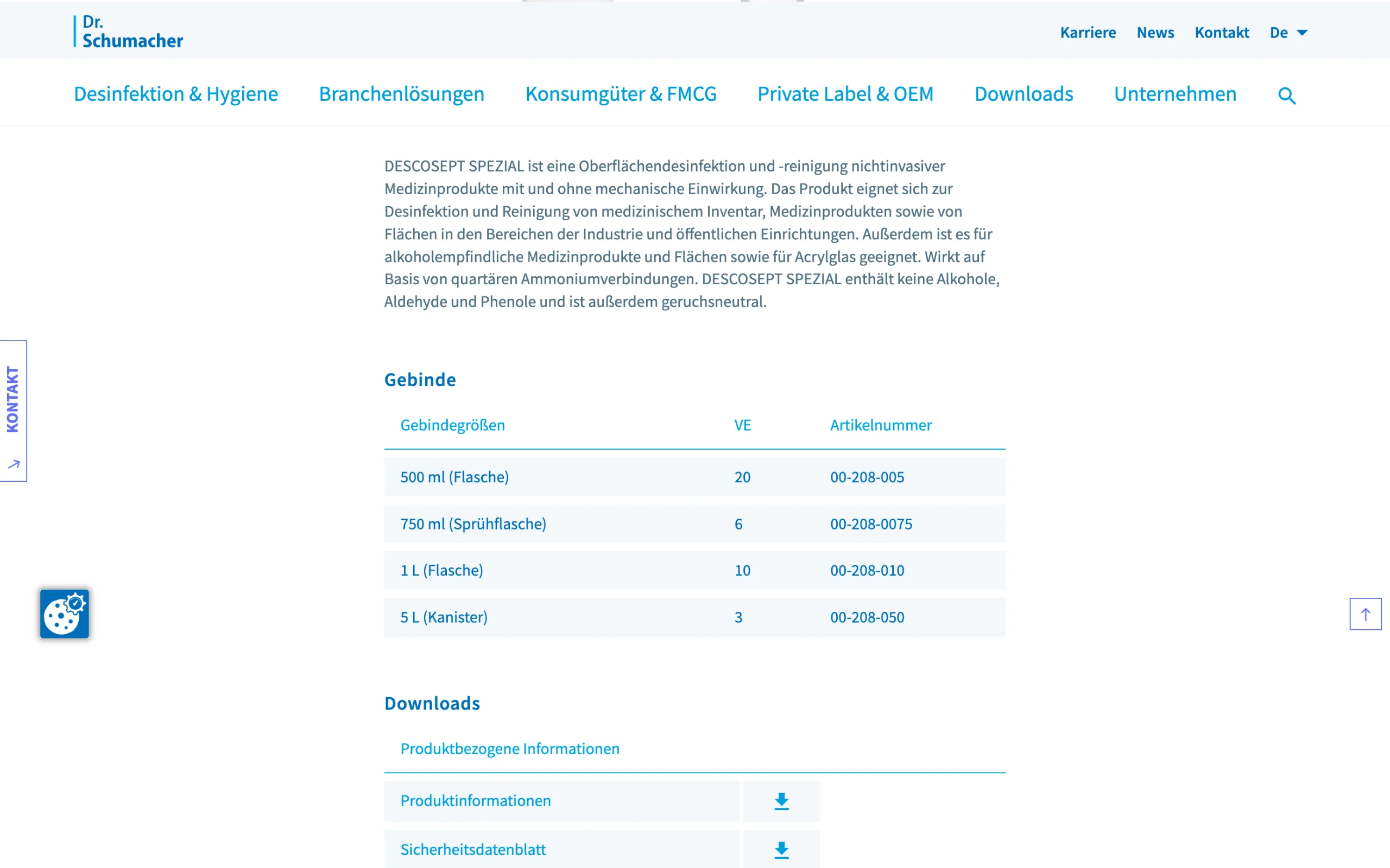 Screenshot-Beleg: Dr. Schumacher — Kriterium 4.3 Strukturierte Produktinformation