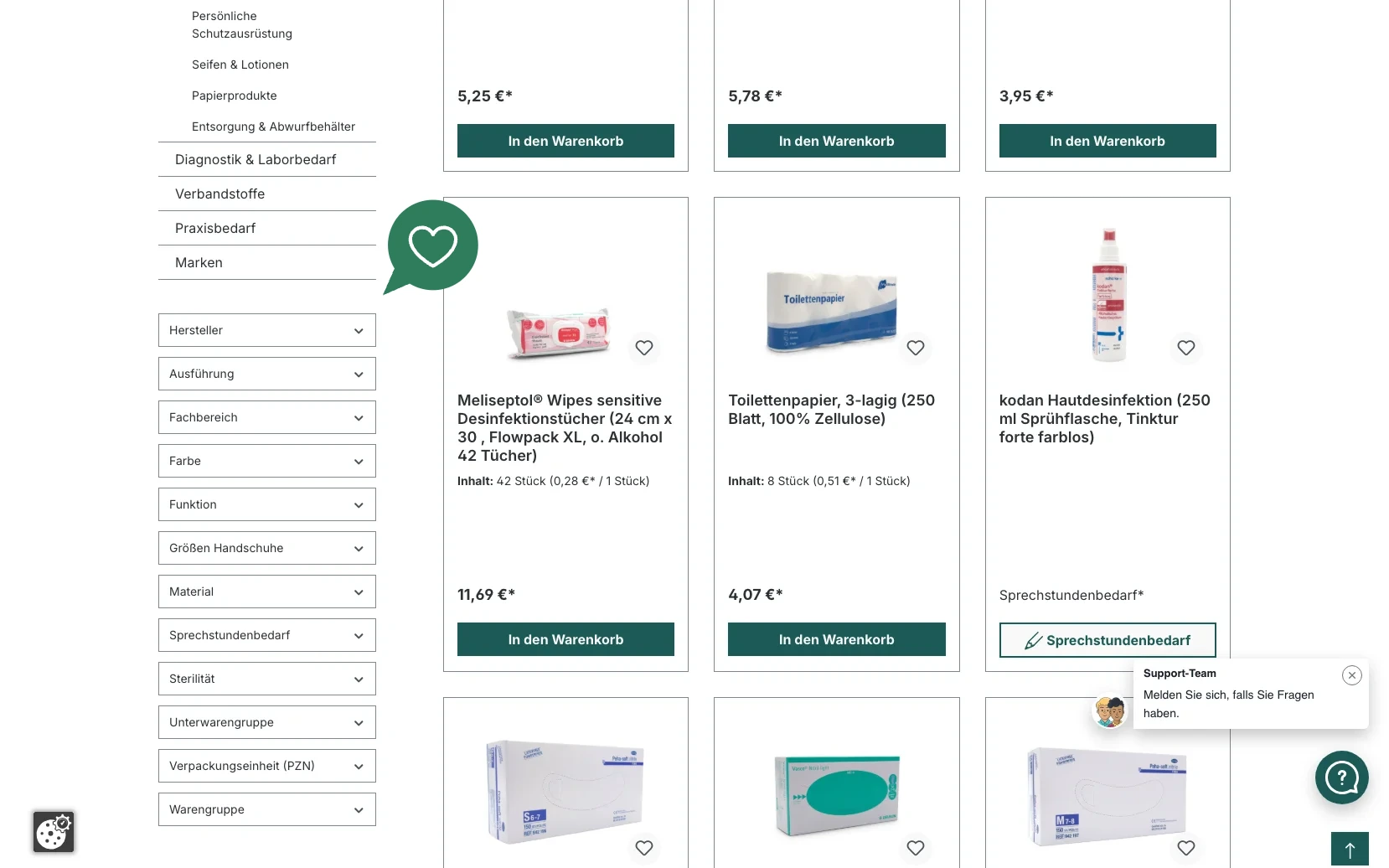 Screenshot-Beleg: embemed — Kriterium 3.1 Filter in der Produktliste (Anzahl)