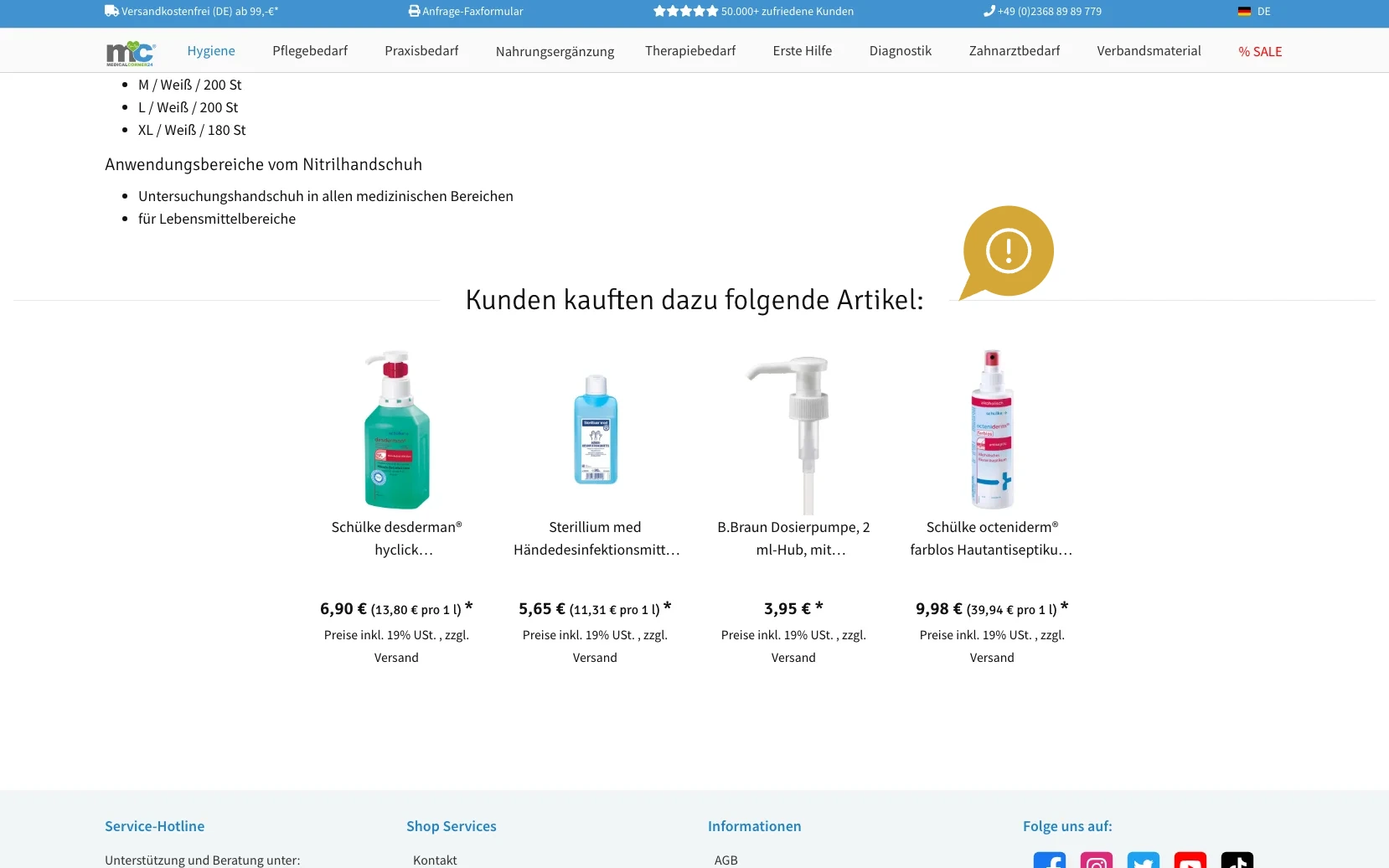 Screenshot-Beleg: medicalcorner24 — Kriterium 4.9 Passende Produkte & Zubehör
