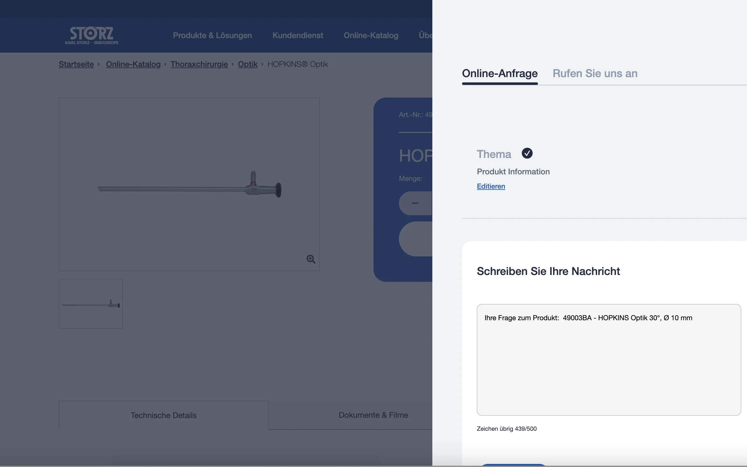 Screenshot-Beleg: Karl Storz — Kriterium 6.1 Kontaktmöglichkeiten präsent