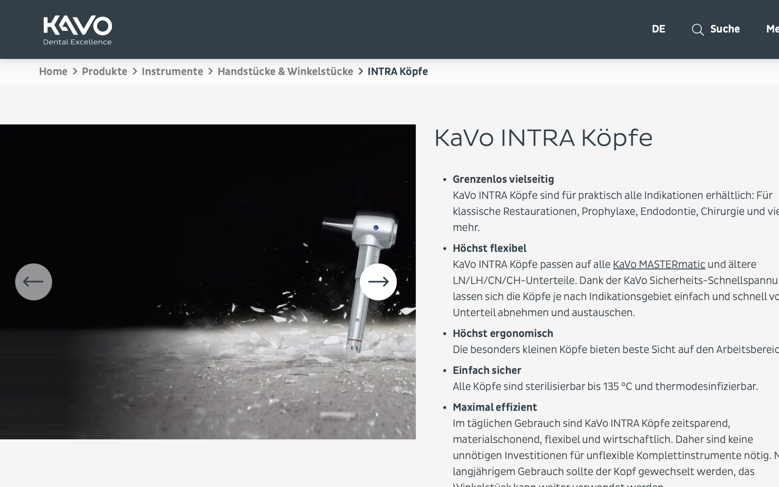 Screenshot-Beleg: KaVo Dental — Kriterium 4.1 Mehrere Bilder + Zoom (360°)