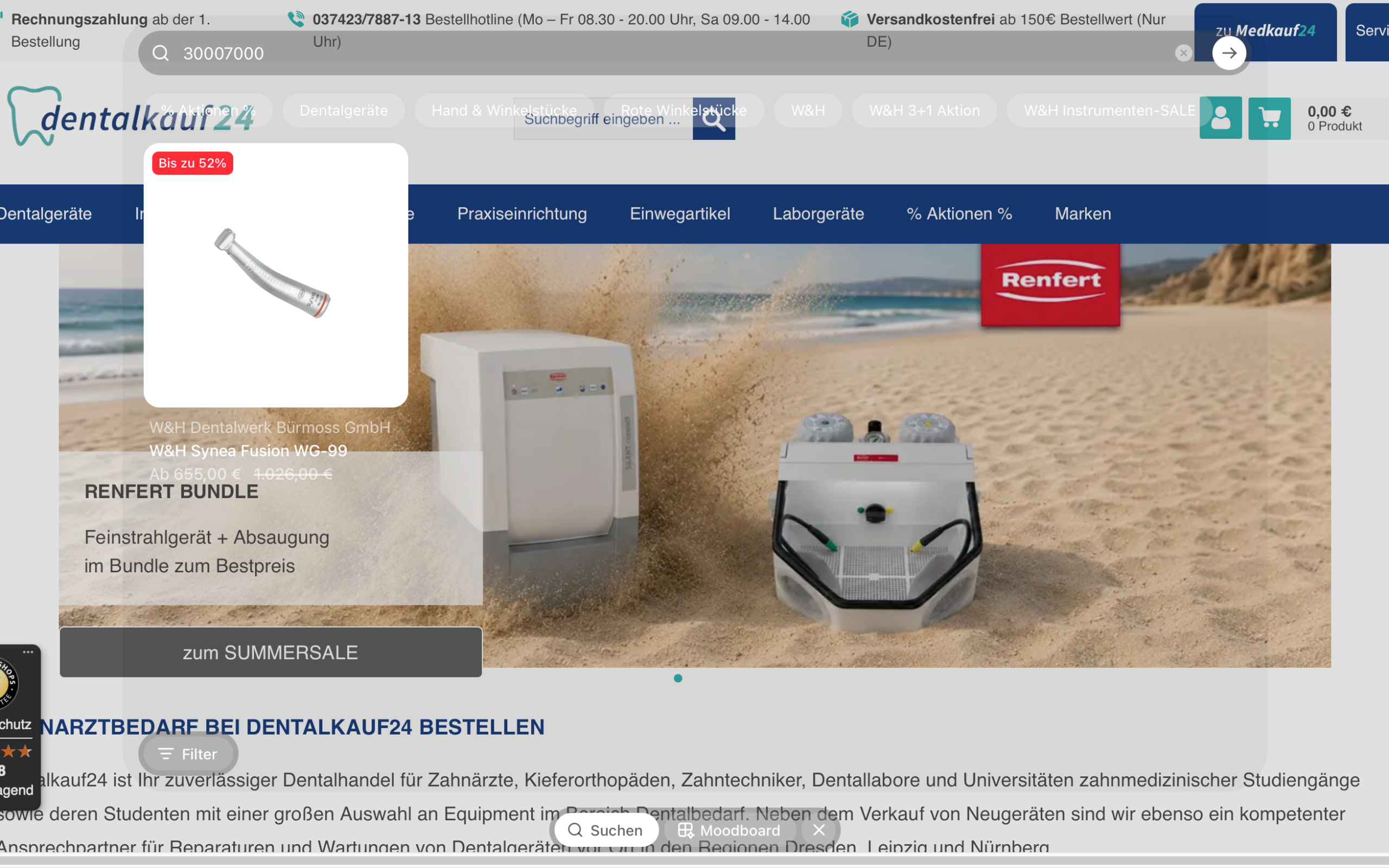 Screenshot-Beleg: Dentalkauf24 — Kriterium 2.2 Suche per Artikelnr./PZN/REF