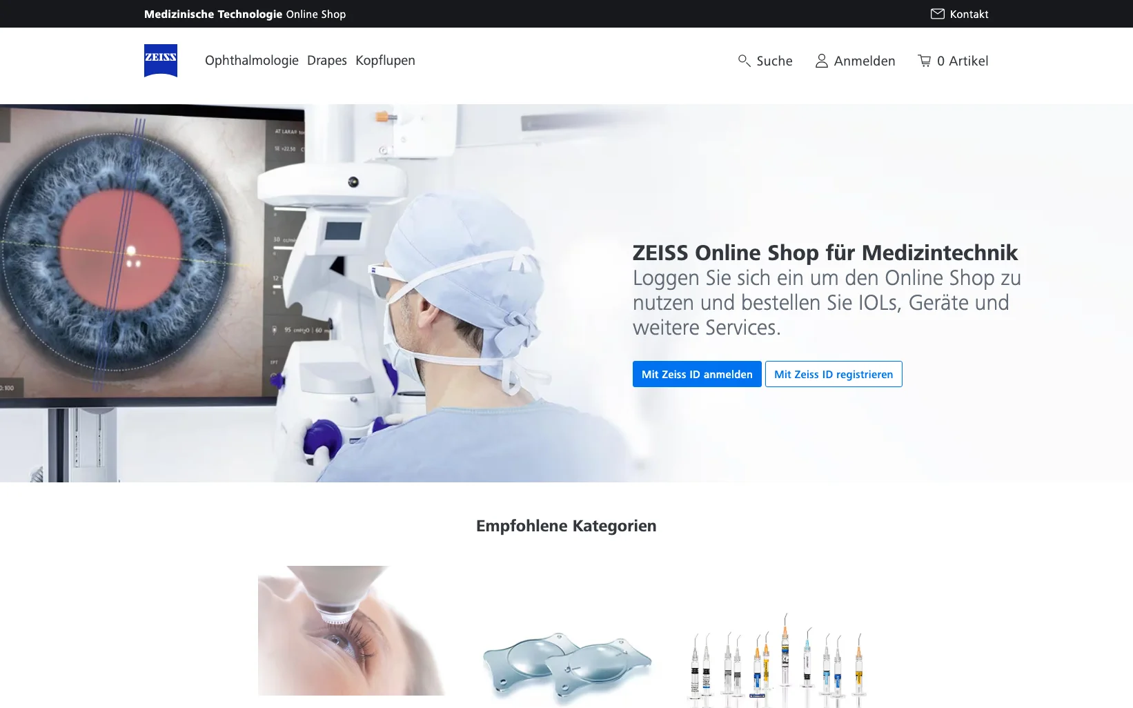 Screenshot-Beleg: Carl Zeiss Meditec — Kriterium 1.4 Design & Gesamteindruck