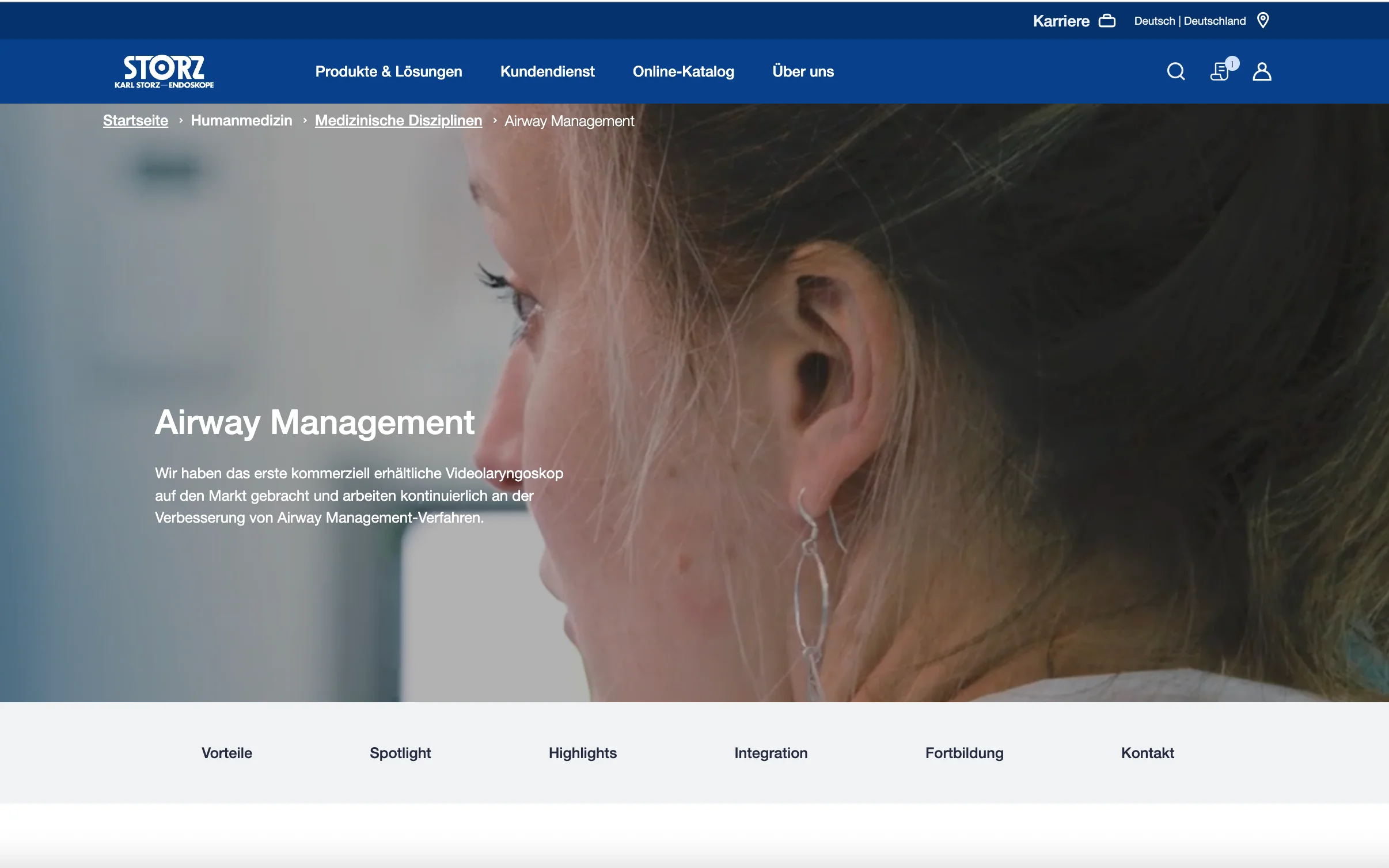 Screenshot-Beleg: Karl Storz — Kriterium 2.1 Suchfeld persistent in Top-Bar