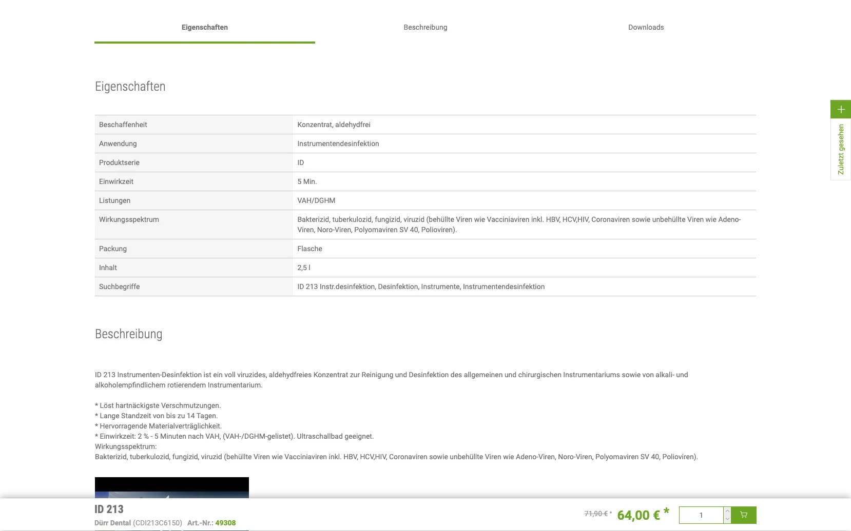 Screenshot-Beleg: Plandent — Kriterium 4.3 Strukturierte Produktinformation