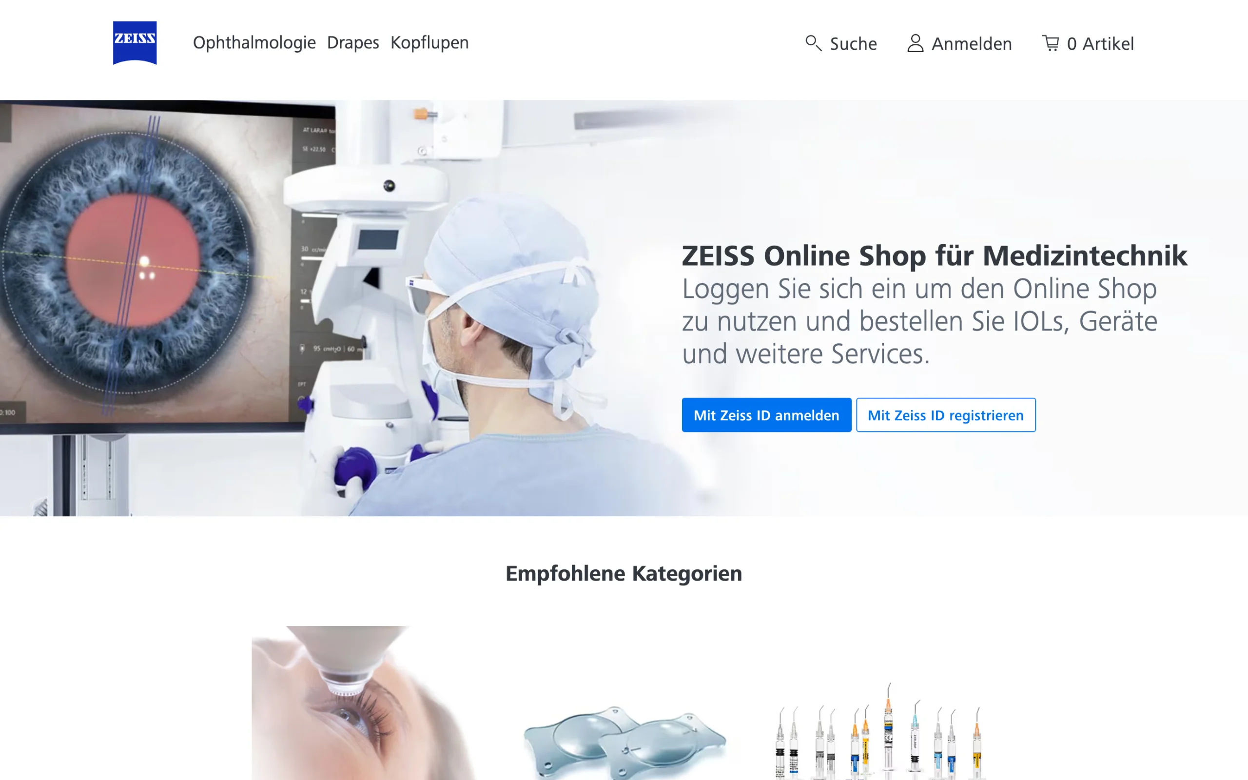 Screenshot-Beleg: Carl Zeiss Meditec — Kriterium 1.1 Öffentlicher Katalog-Zugang