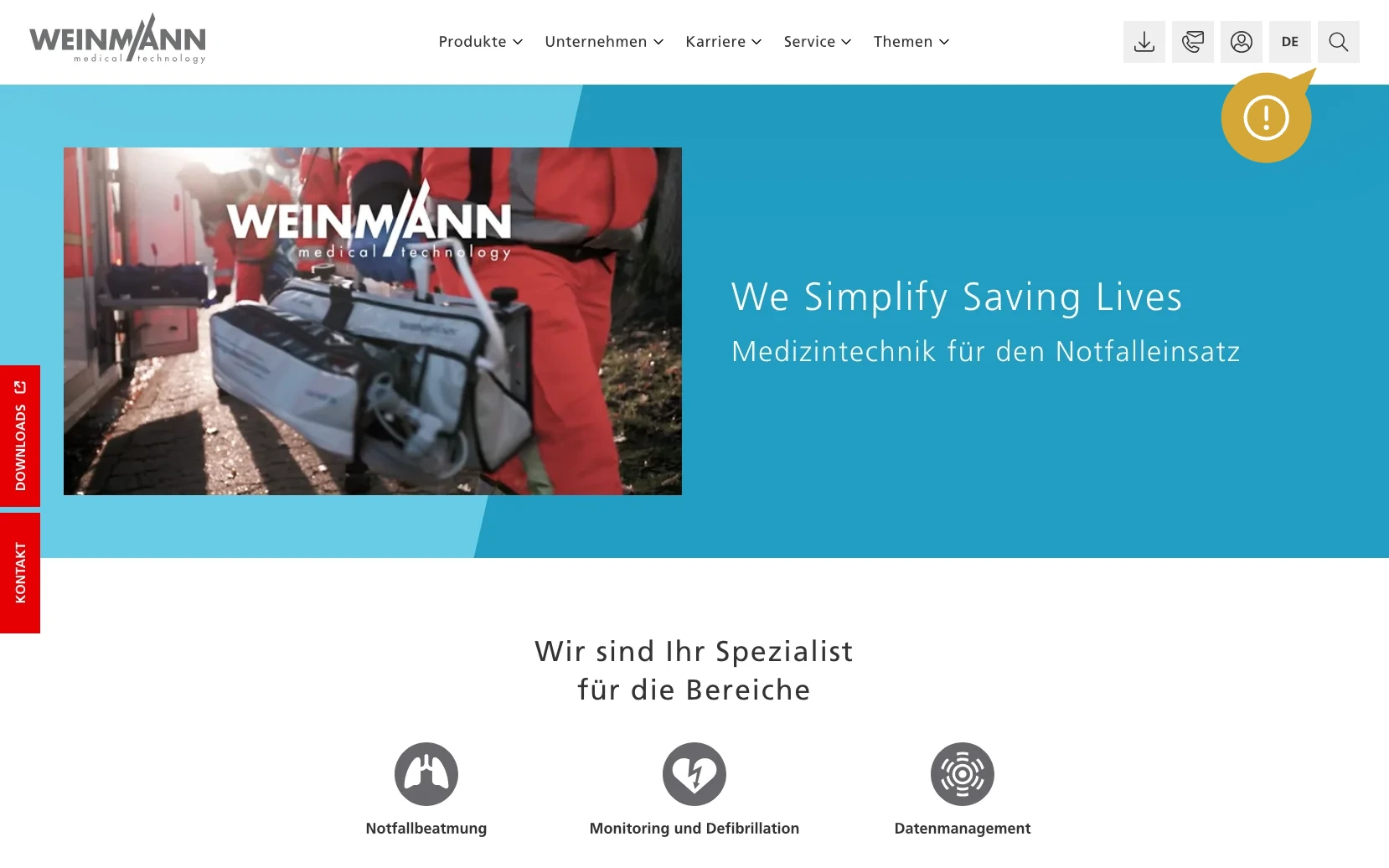 Screenshot-Beleg: Weinmann Emergency — Kriterium 2.1 Suchfeld persistent in Top-Bar