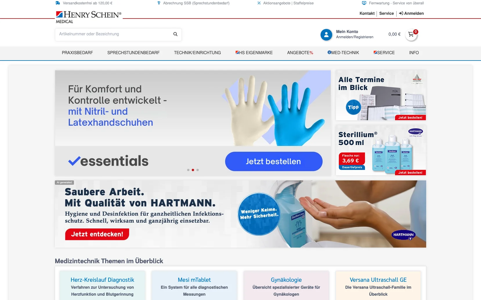 Screenshot-Beleg: Henry Schein Medical — Kriterium 1.4 Design & Gesamteindruck