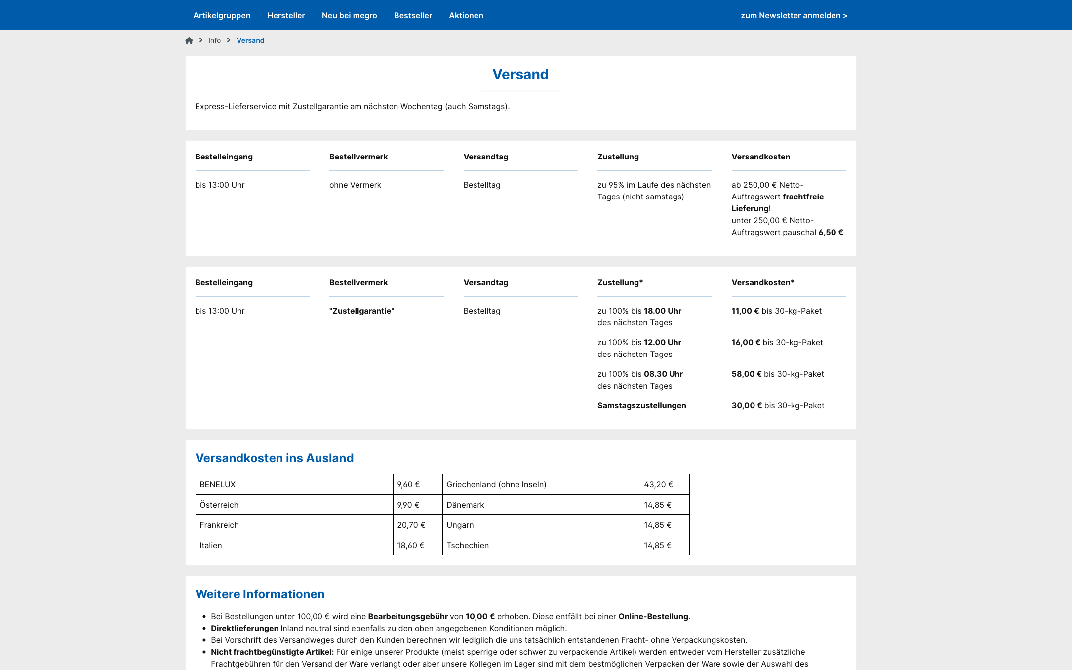 Screenshot-Beleg: Megro — Kriterium 1.4 Design & Gesamteindruck