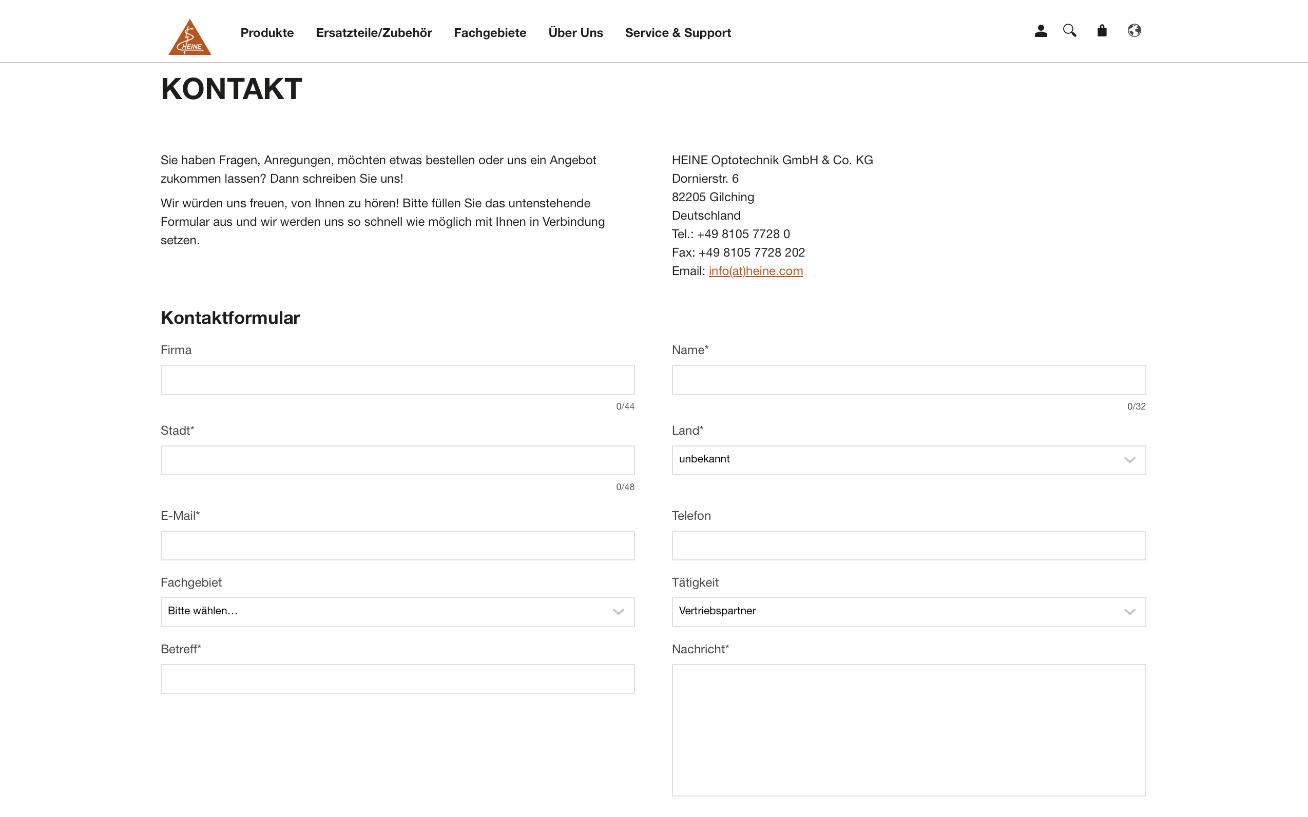 Screenshot-Beleg: Heine Optotechnik — Kriterium 6.2 Live-Chat oder Chatbot