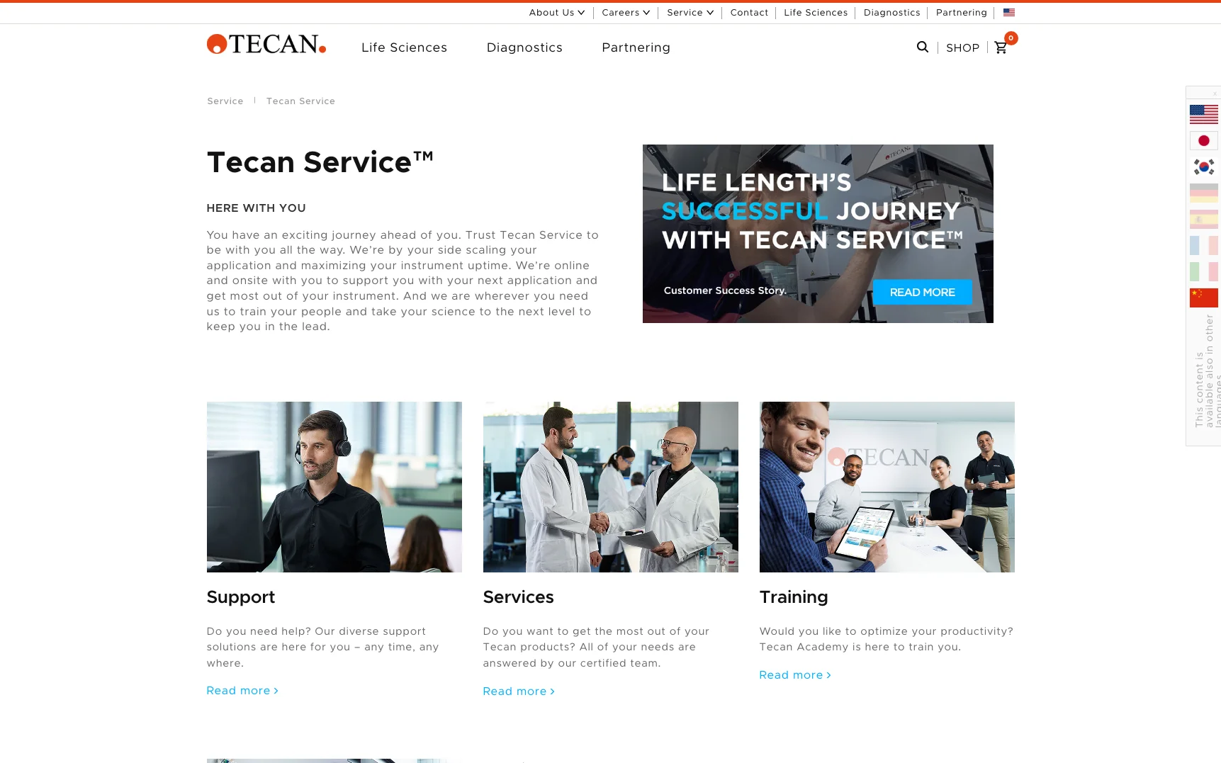 Screenshot-Beleg: Tecan — Kriterium 6.5 Service- / Wartungs-Bereich