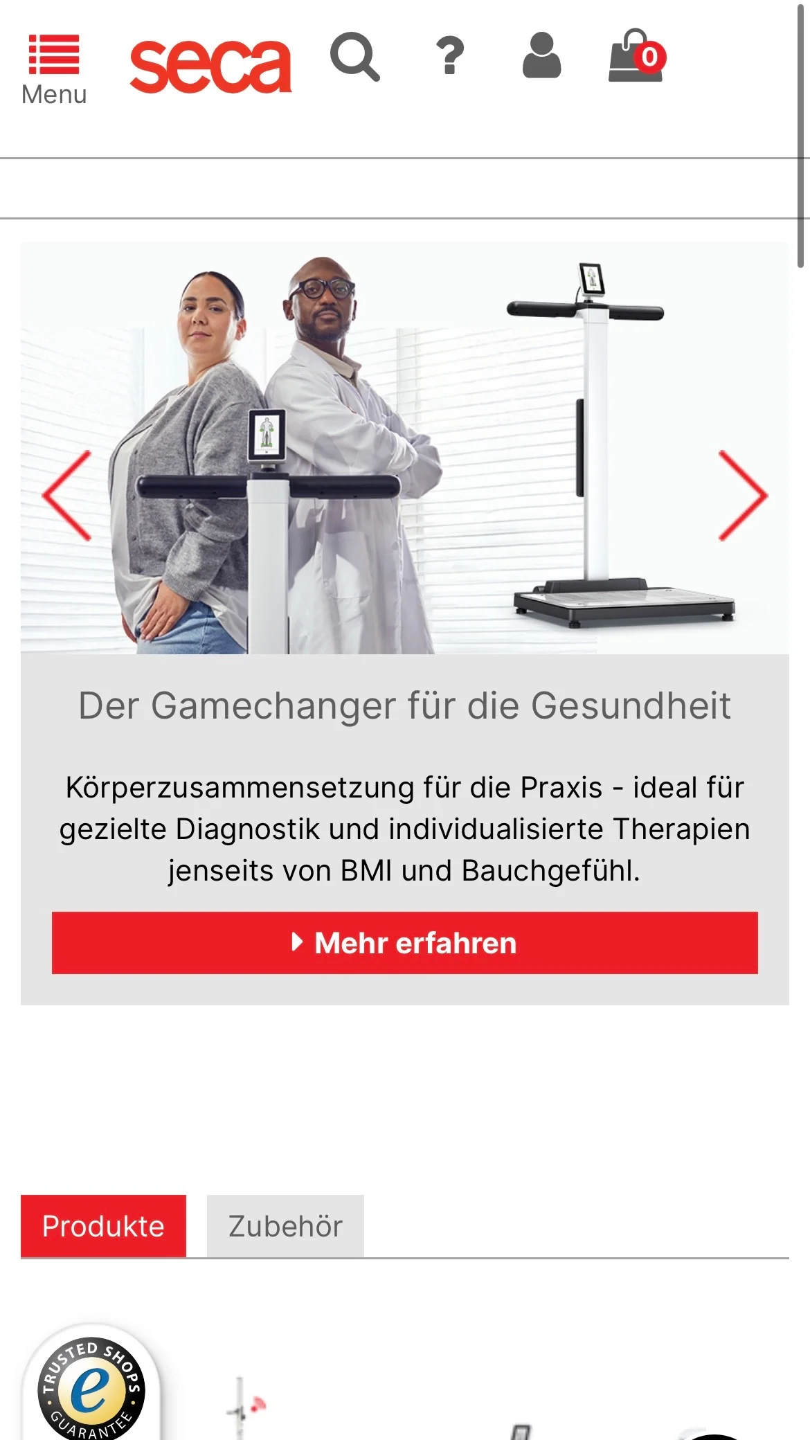 Screenshot-Beleg: SECA — Kriterium 7.5 Mobile Bedienbarkeit
