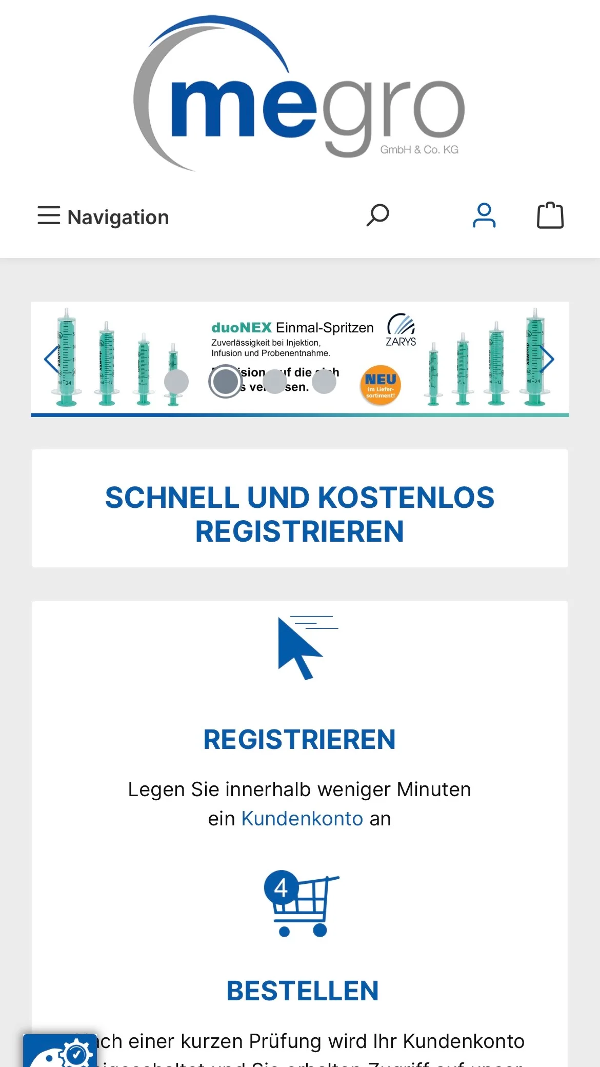 Screenshot-Beleg: Megro — Kriterium 7.5 Mobile Bedienbarkeit