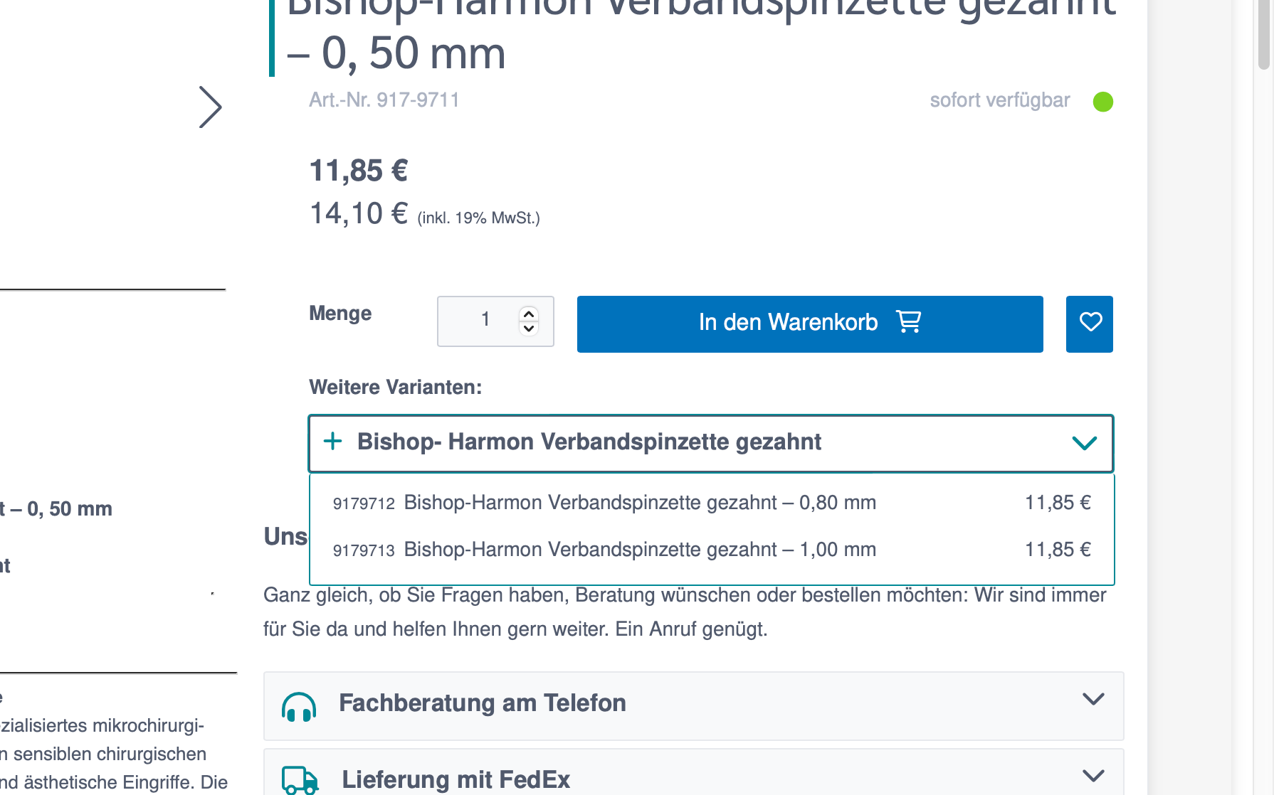 Screenshot-Beleg: Henry Schein Medical — Kriterium 4.4 Verpackungseinheit / Varianten